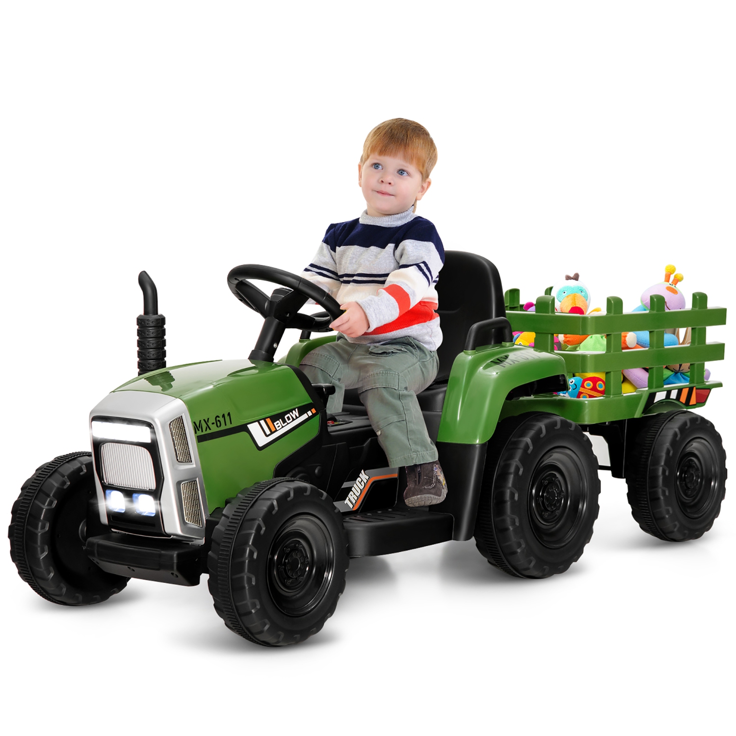 Costway 12V Kids Ride On Tractor with Trailer Ground Loader w/ RC & Lights