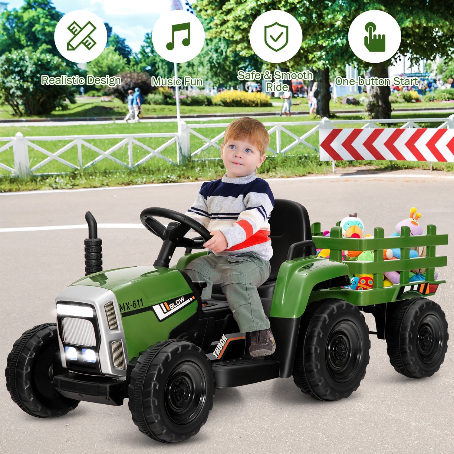 Costway 12V Kids Ride On Tractor with Trailer Ground Loader w/ RC & Lights