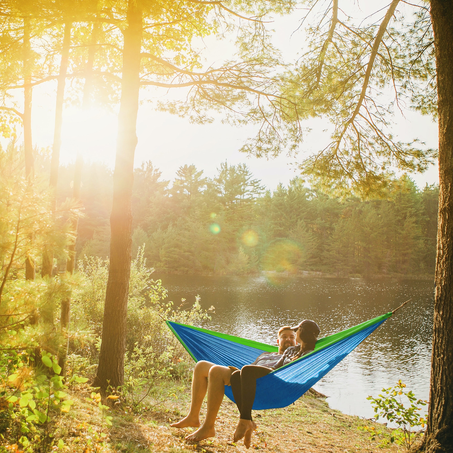 Hamac de camping portatif pour 2 personnes, hamac portatif pour deux avec mousquetons et sac préfixé, hamac deux personnes pour le camping, super