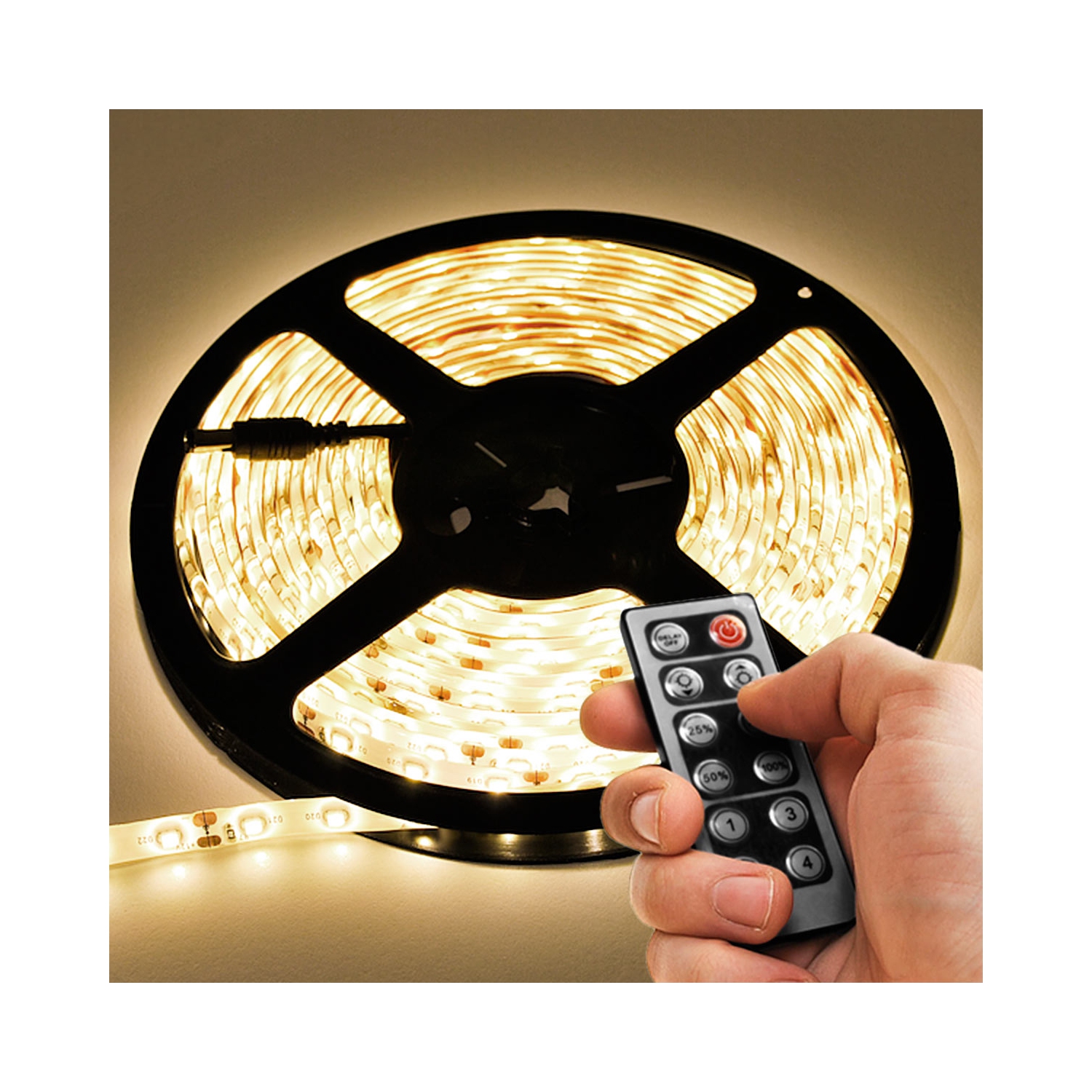 32.8' Feet Warm White 600 LEDs Light Remote Control Dimmer Kit SMD3528 110V Plug - LED Strip Lighting Reading Strip Night Lamp Bulb Accent Waterproof