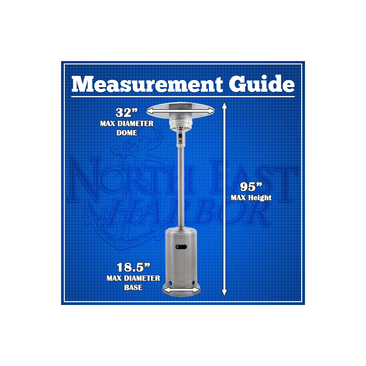 North East Harbor Outdoor Patio Standup Heater Cover, Fits Heaters with up to 18.5" Inch Base and 32" Inch Dome Top, Grey & Black