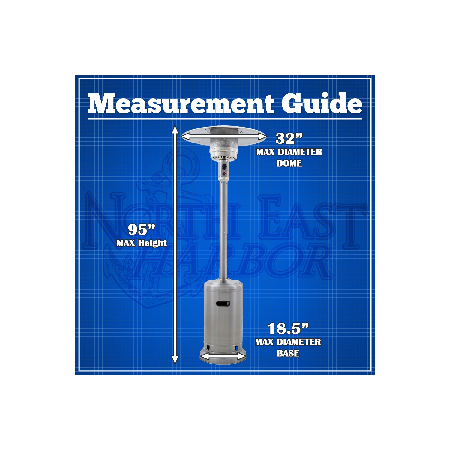 Outdoor Stand-Up Patio Heater Cover - 95"H x 32" Diameter Dome x 18.5" Diameter Round Base - Breathable Material, Sunray Protected, and Weather