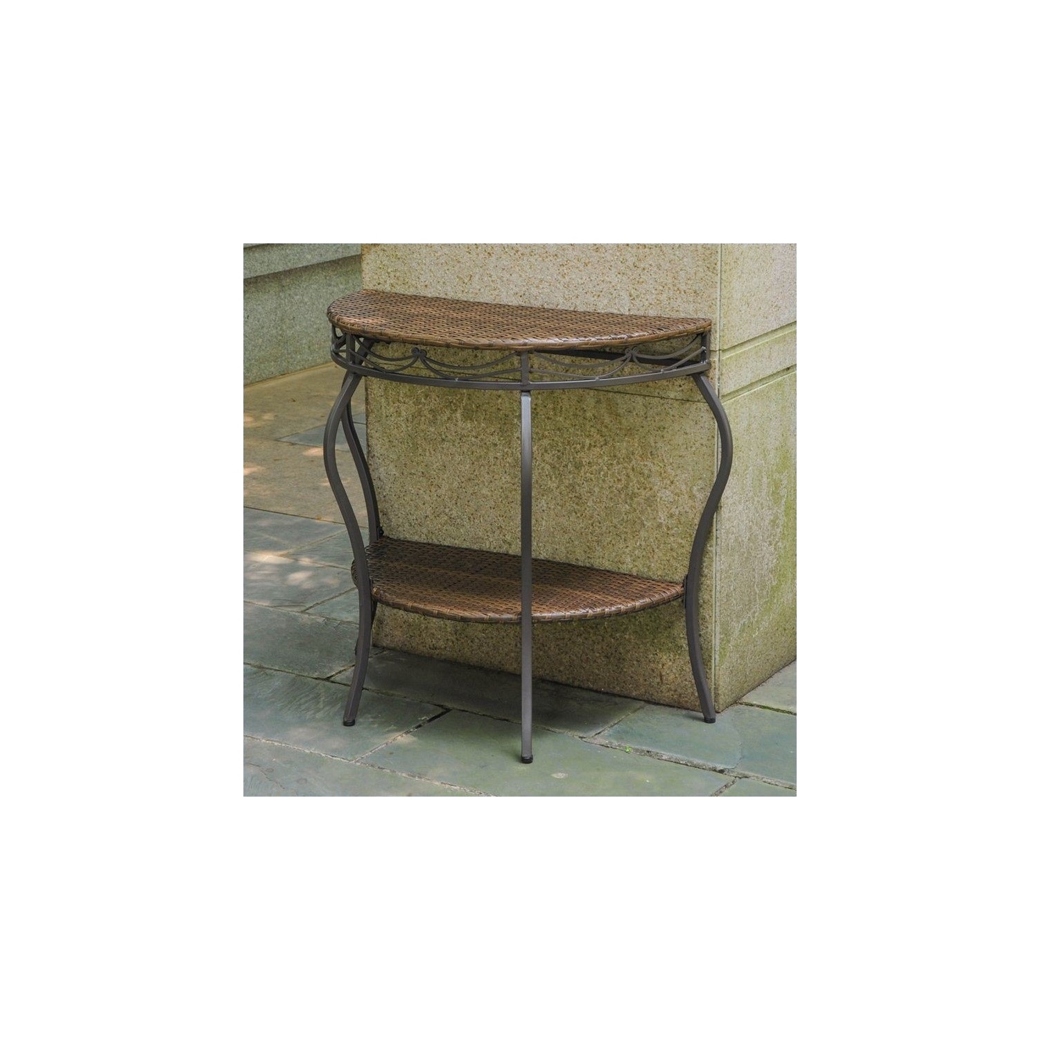 Pemberly Row Industrial Half Moon Patio Table in Antique Brown