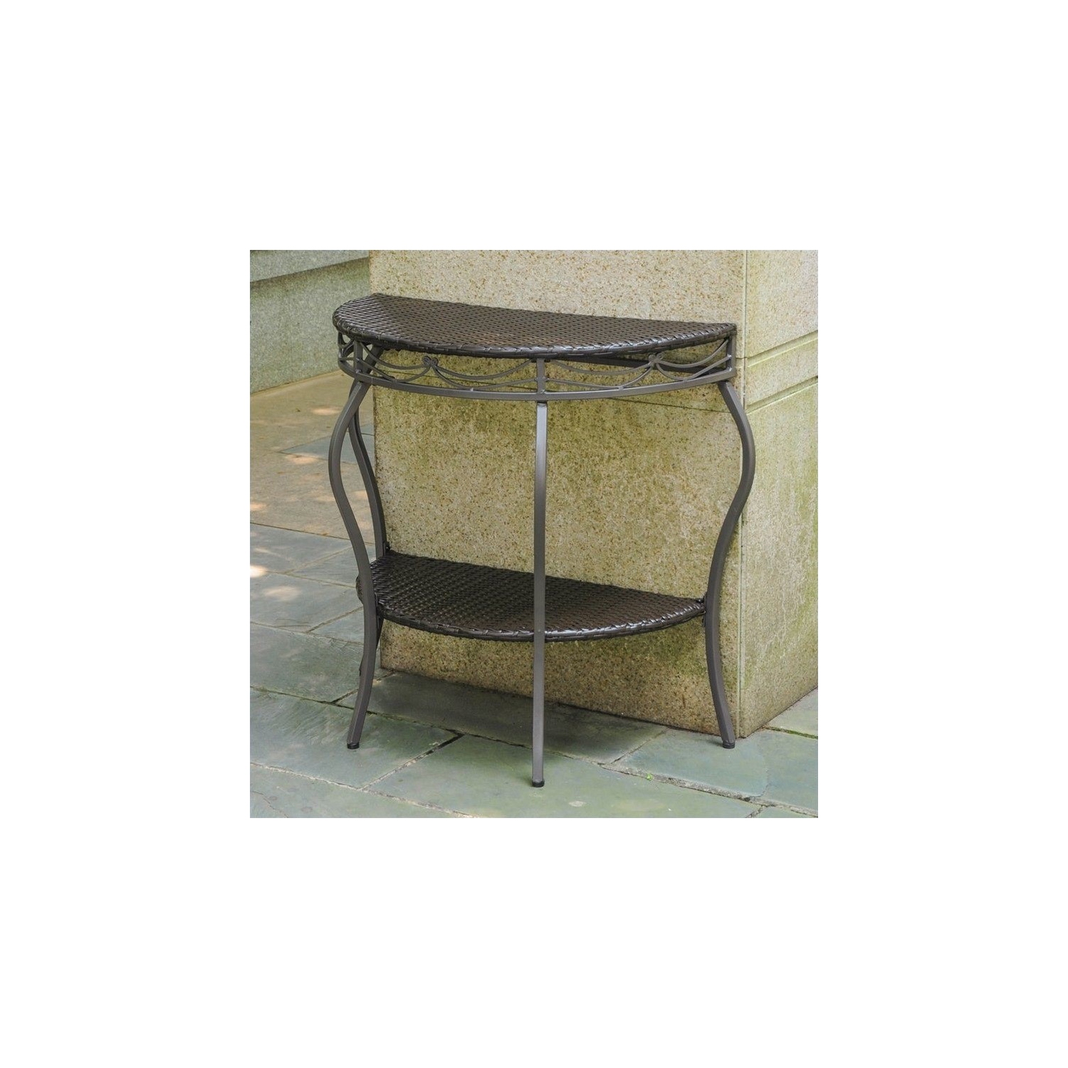 Pemberly Row Half Moon Patio Table in Chocolate