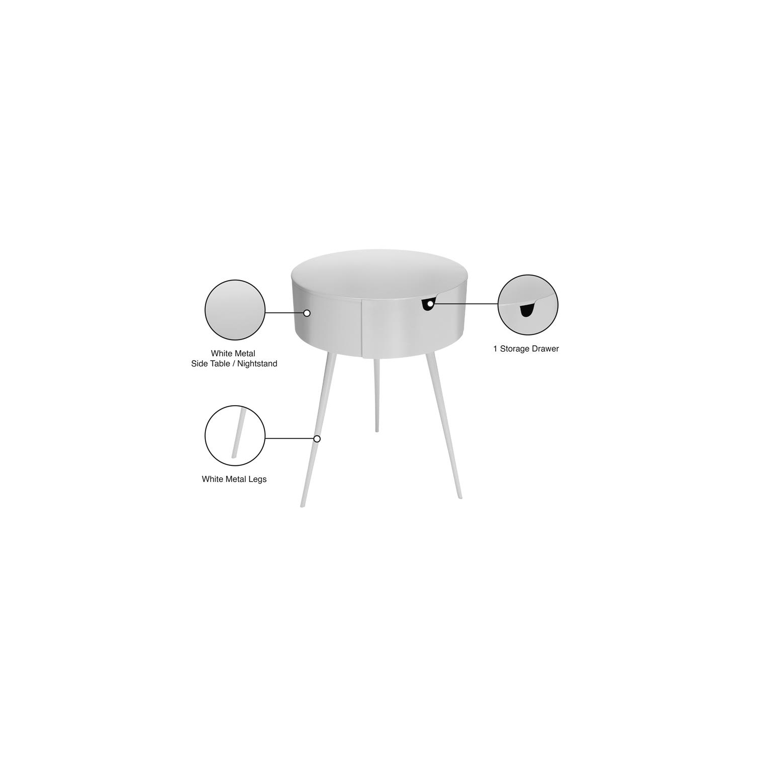 Meridian Furniture Bali White Metal Nightstand