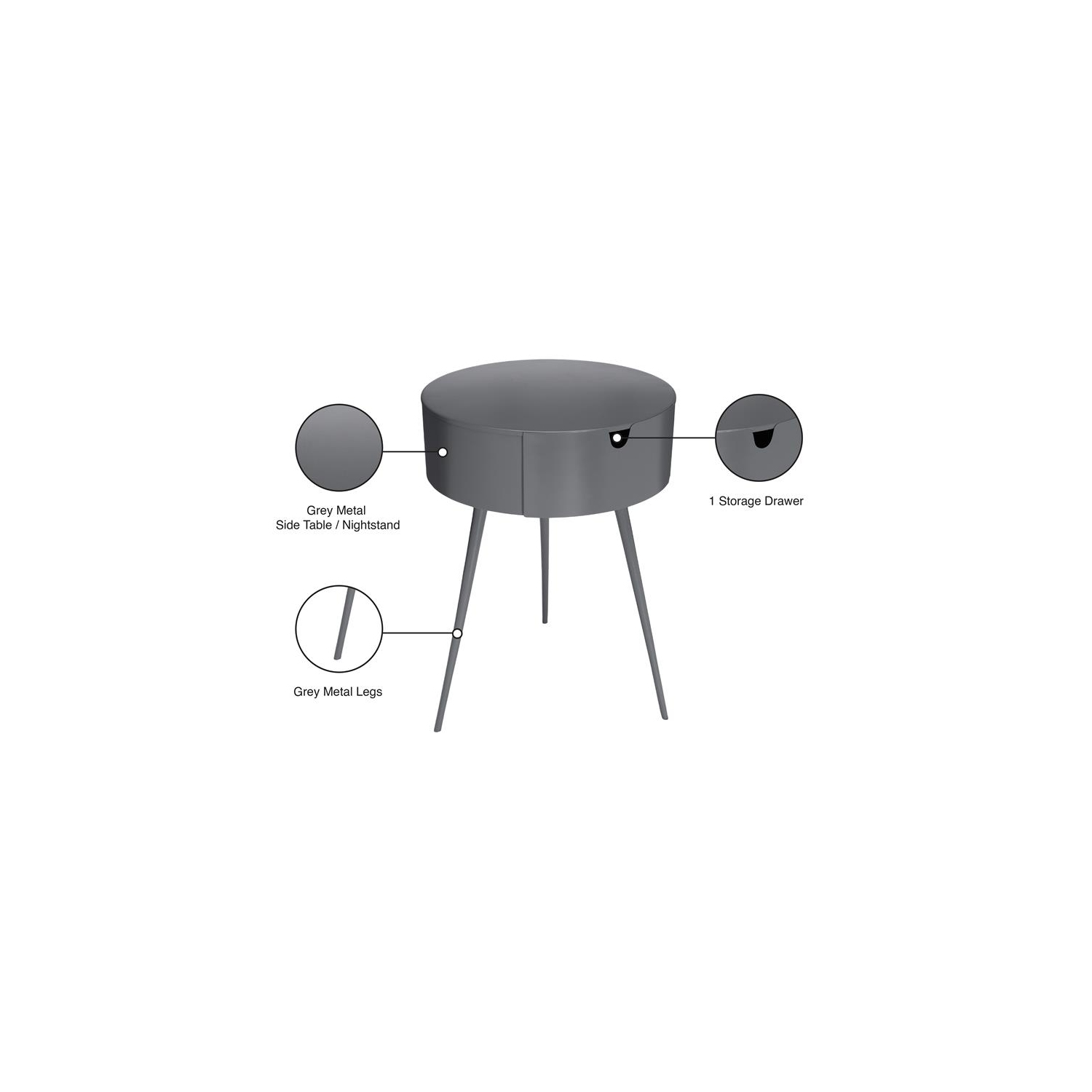 Meridian Furniture Bali Gray Metal Nightstand