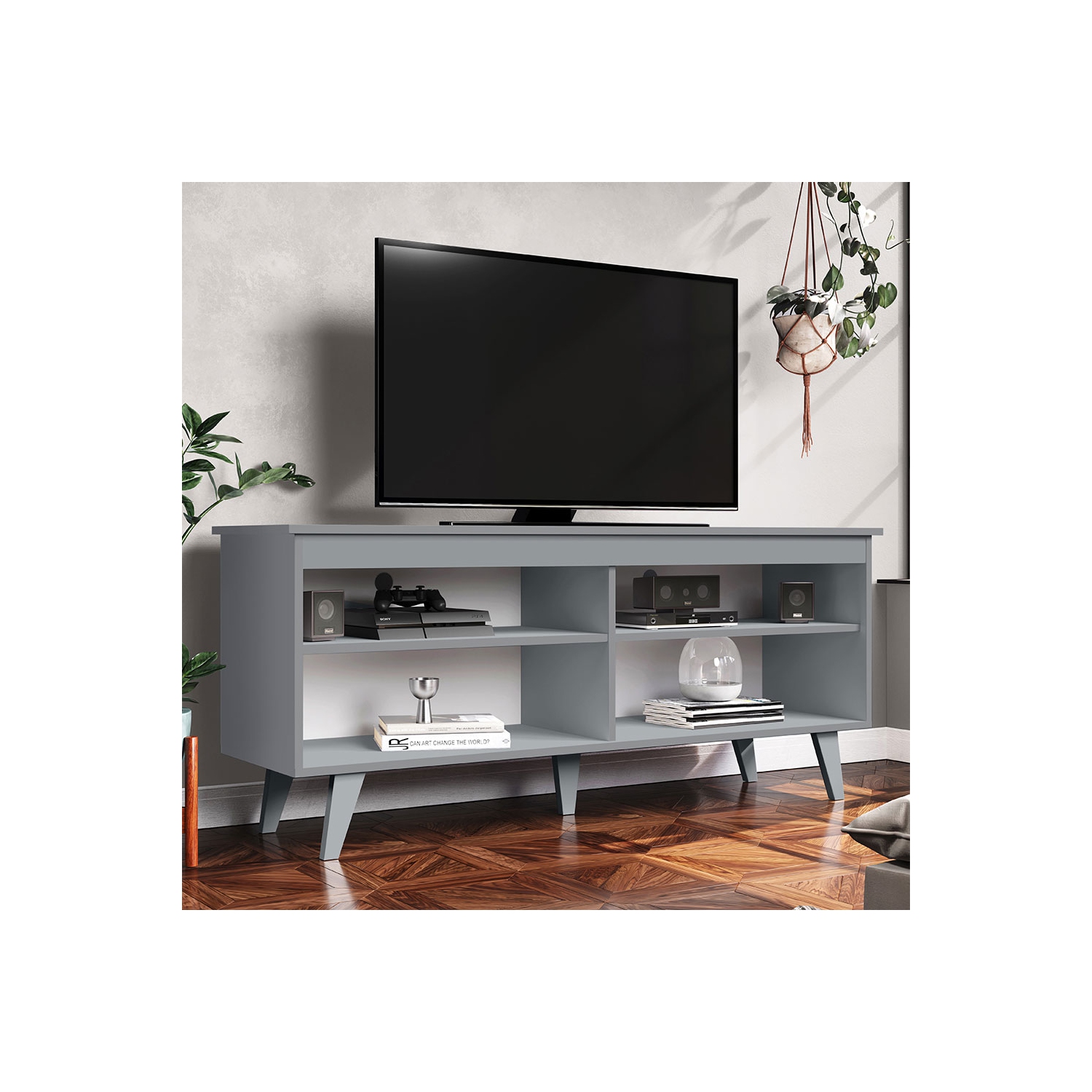 Madesa TV Stand Entertainment Center with 4 Shelves and Cable Management for 50, 55 Inch Media Storage Living Room and Bedroom Modern Wooden