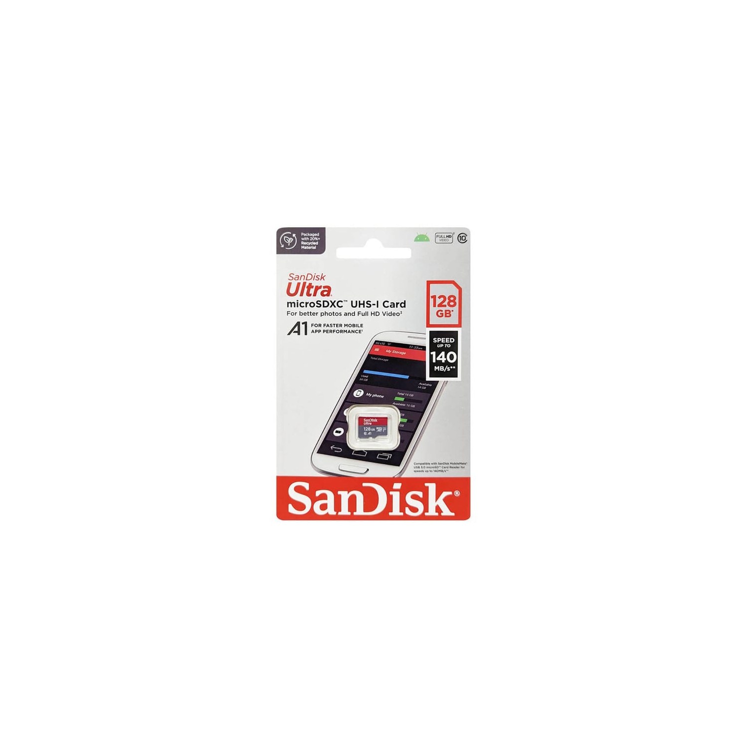 SanDisk Ultra 128GB microSDXC UHS-I Memory Card 140MB/s Micro SD Card SDSQUAB-128G