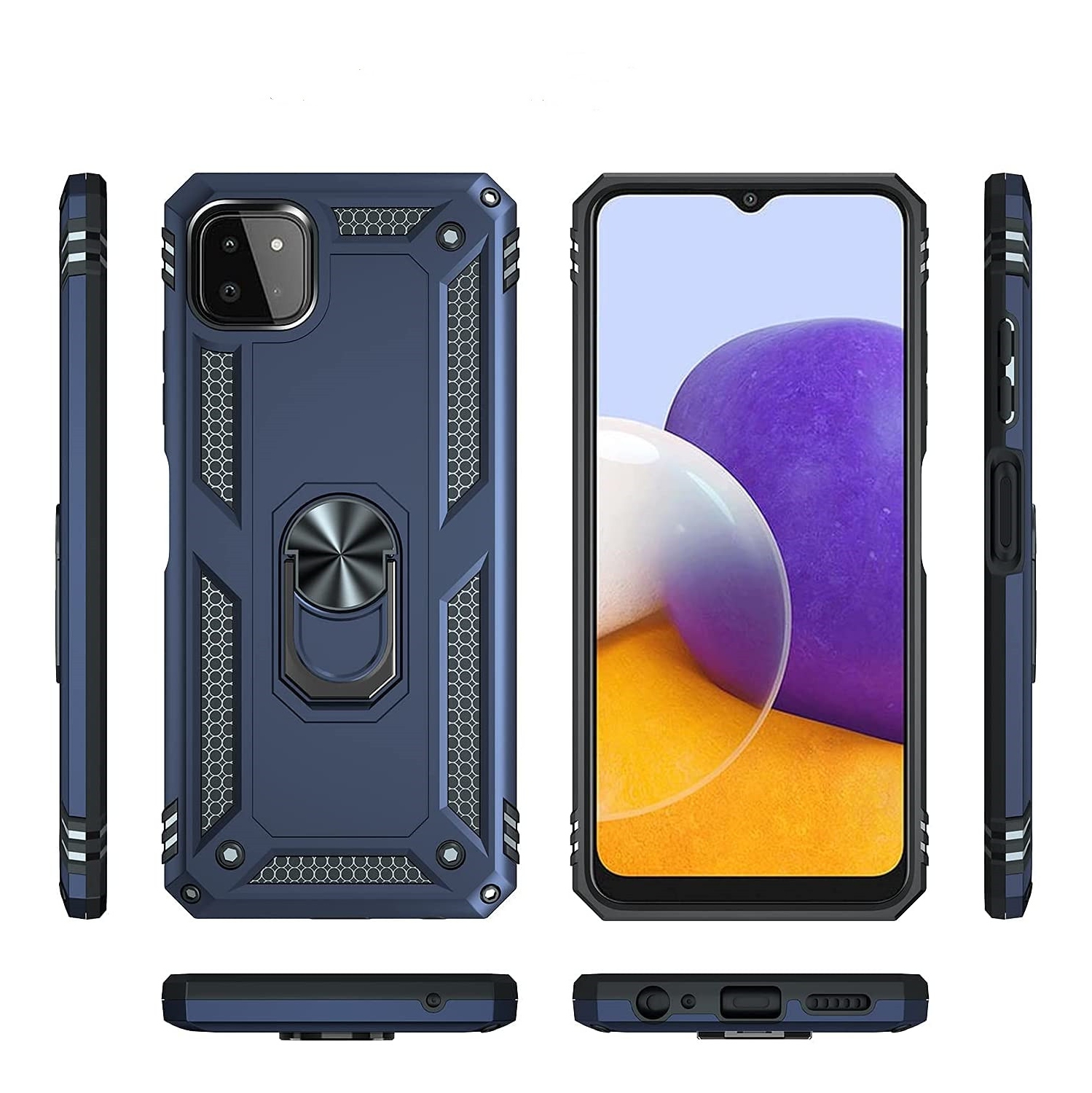 【CSmart】 Anti-Drop Hybrid Magnetic Hard Kickstand Case Cover with Ring Holder for Samsung Galaxy A22 5G (6.6"), Navy