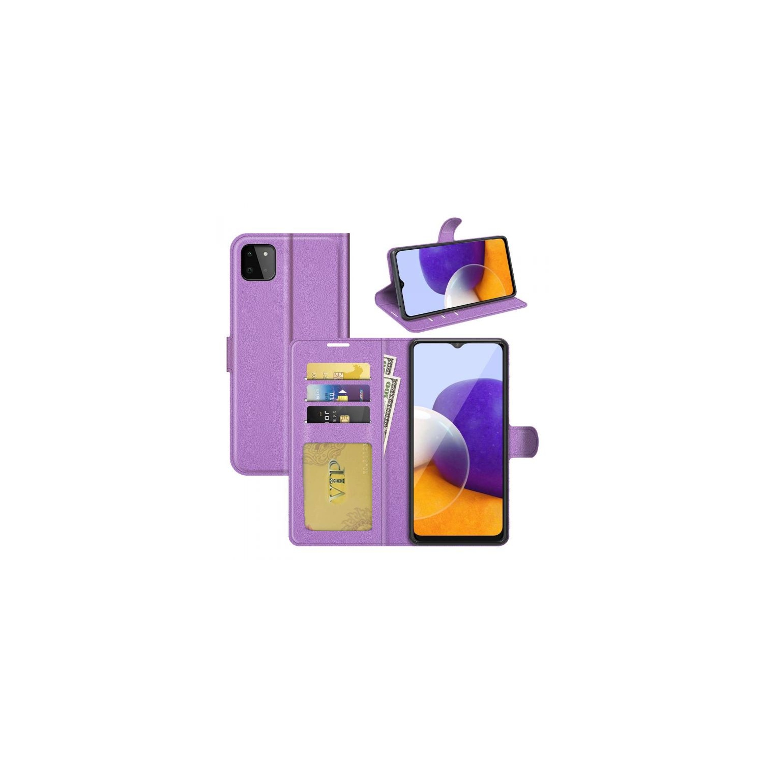 [CS] Samsung Galaxy A22 5G Case, Magnetic Leather Folio Wallet Flip Case Cover with Card Slot, Purple