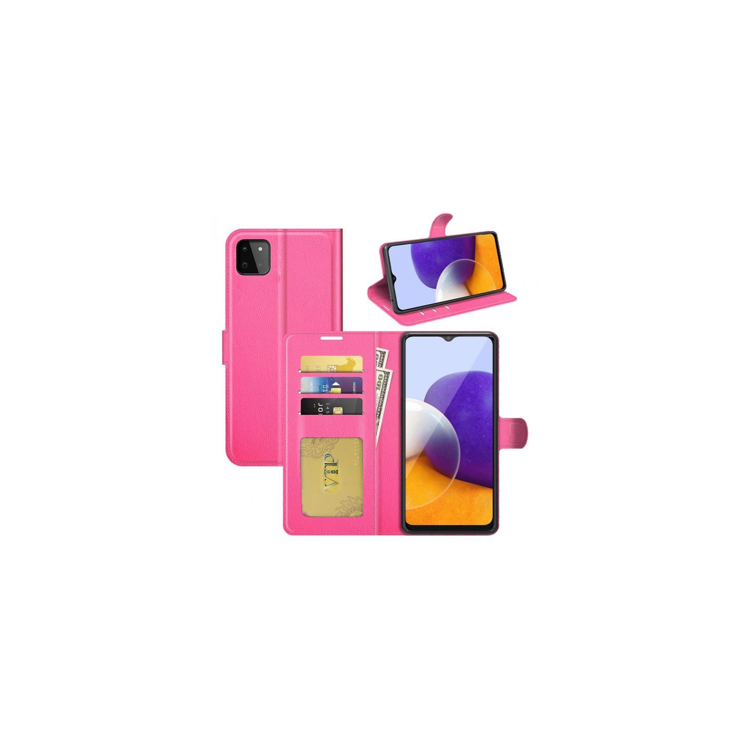 [CS] Samsung Galaxy A22 5G Case, Magnetic Leather Folio Wallet Flip Case Cover with Card Slot, Hot Pink