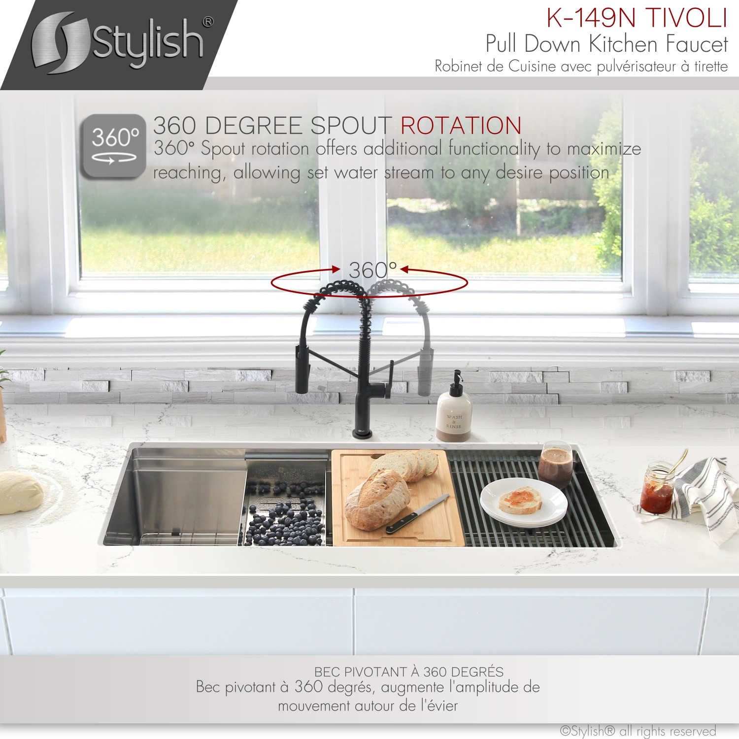 STYLISH Stainless Steel Single Handle Pull Down Sprayer Kitchen Faucet in Matte Black Finish K-149N