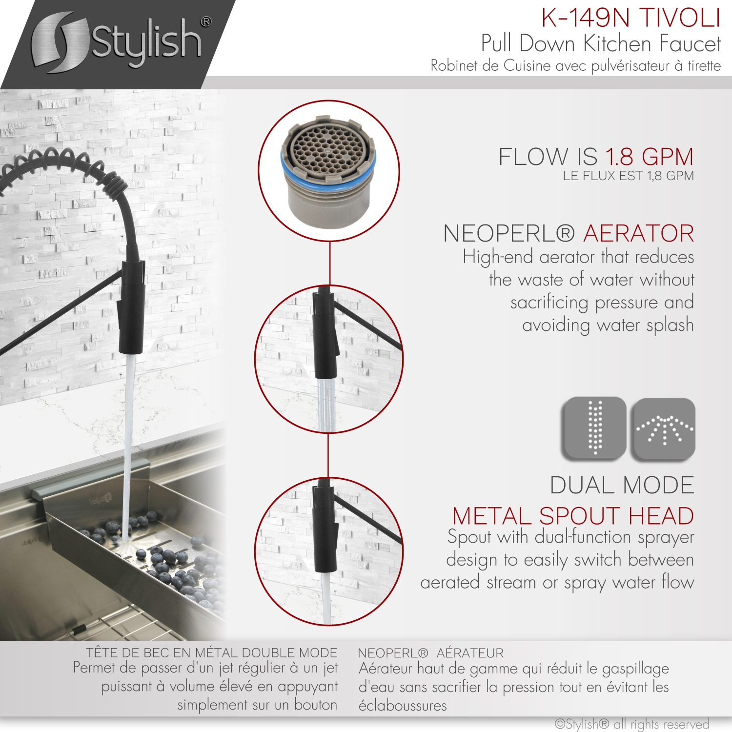 STYLISH Stainless Steel Single Handle Pull Down Sprayer Kitchen Faucet in Matte Black Finish K-149N
