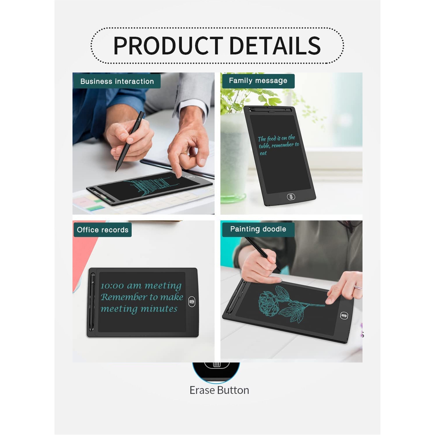 Tablette d'écriture LCD de 10 pouces, tablettes électroniques pour enfants, tableau de griffonnage pour l'écriture et le dessin, bloc-notes portable