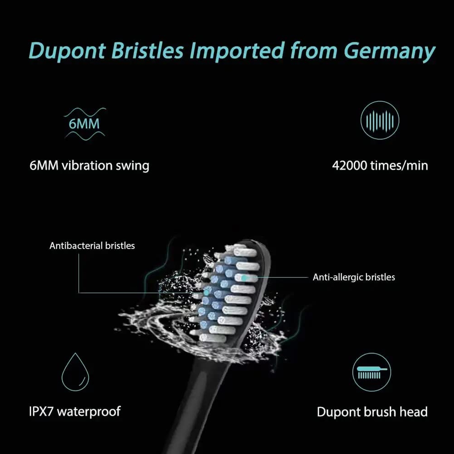 Brosse à dents électrique rechargeable pour adultes Brosse électrique avec 6 modes et 4 têtes de brosse