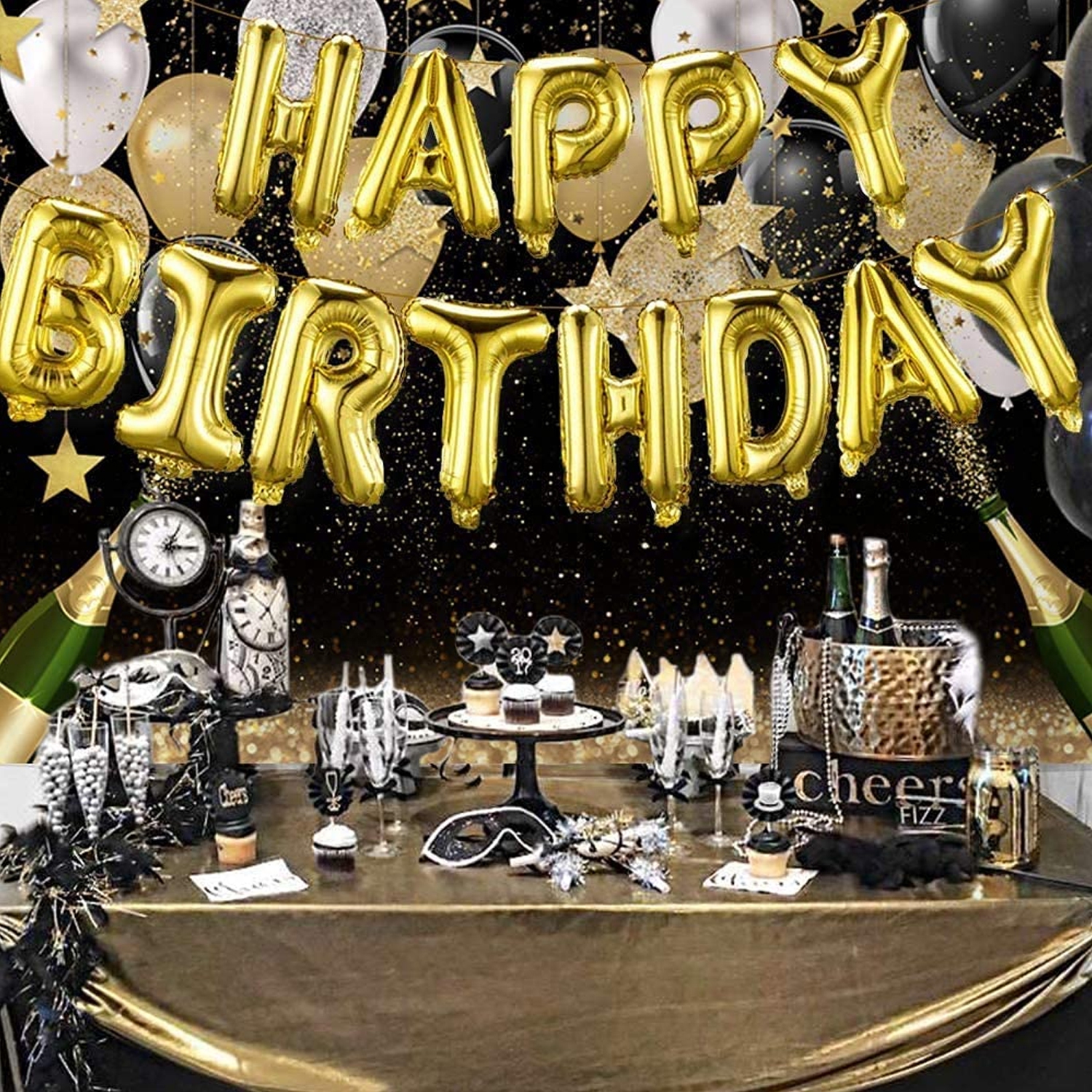 Bannière de ballons de joyeux anniversaire à suspendre en or pour les décorations de fête