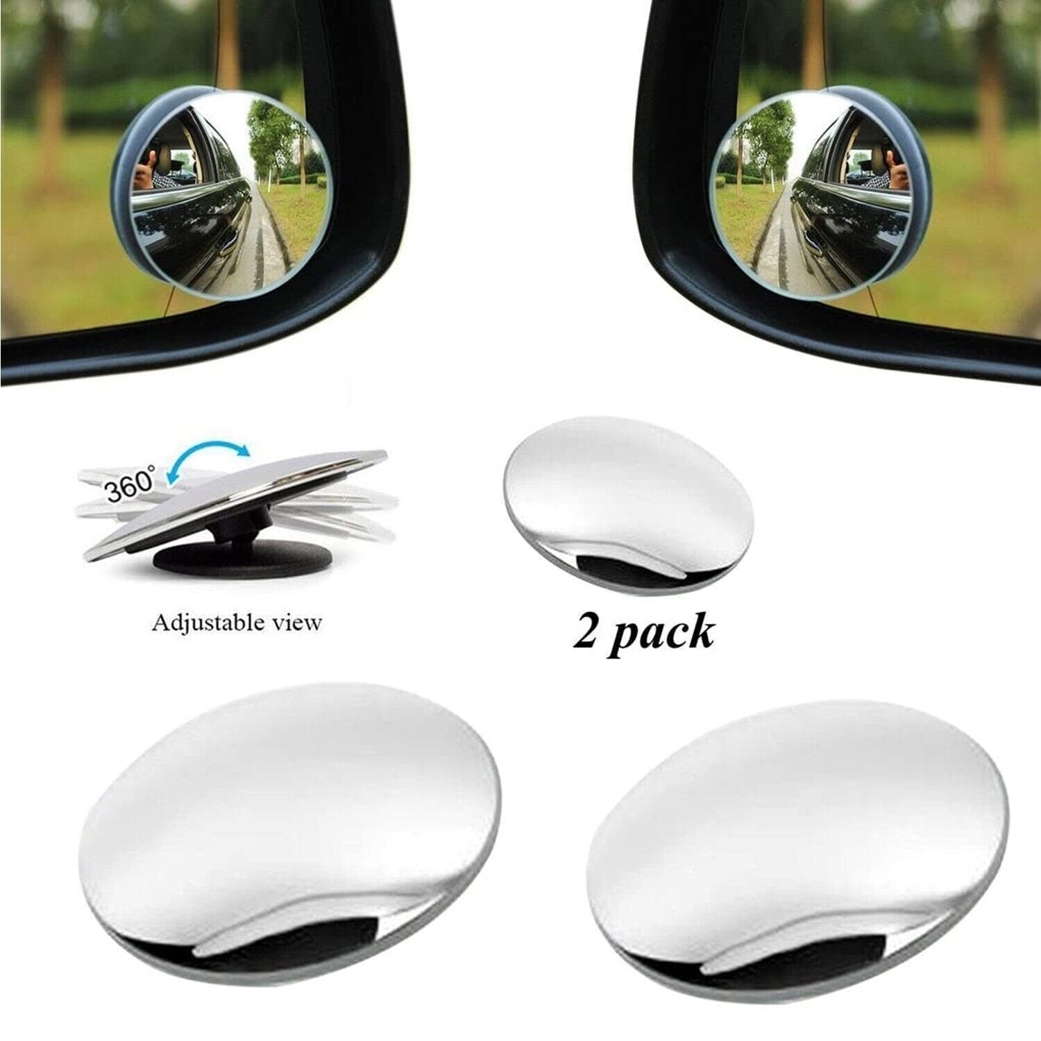 2pcs Car 360 Degree Wide Angle Convex Mirror Small Round Side Blind Spot Rear View Parking Mirror Frameless Blind Spot Mirror