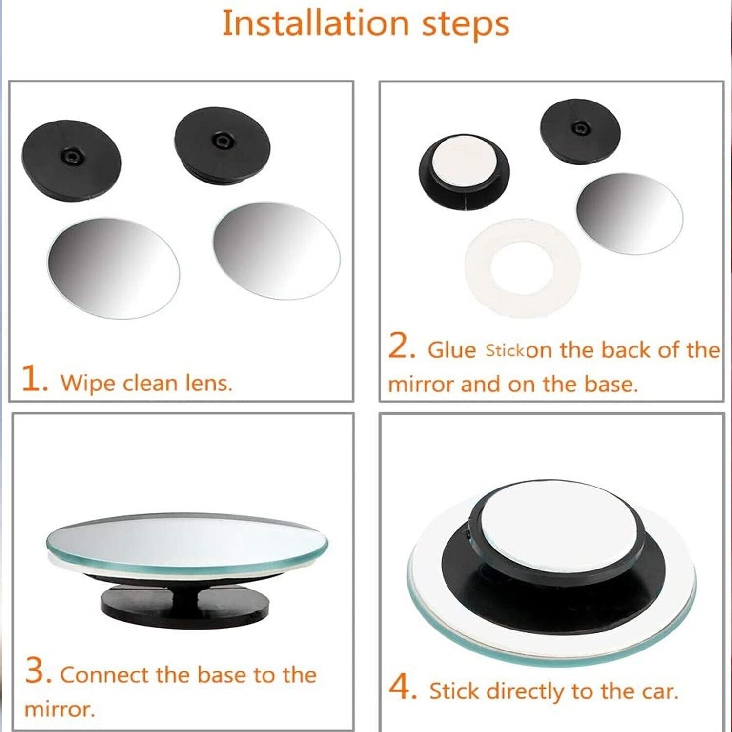 2pcs Car 360 Degree Wide Angle Convex Mirror Small Round Side Blind Spot Rear View Parking Mirror Frameless Blind Spot Mirror