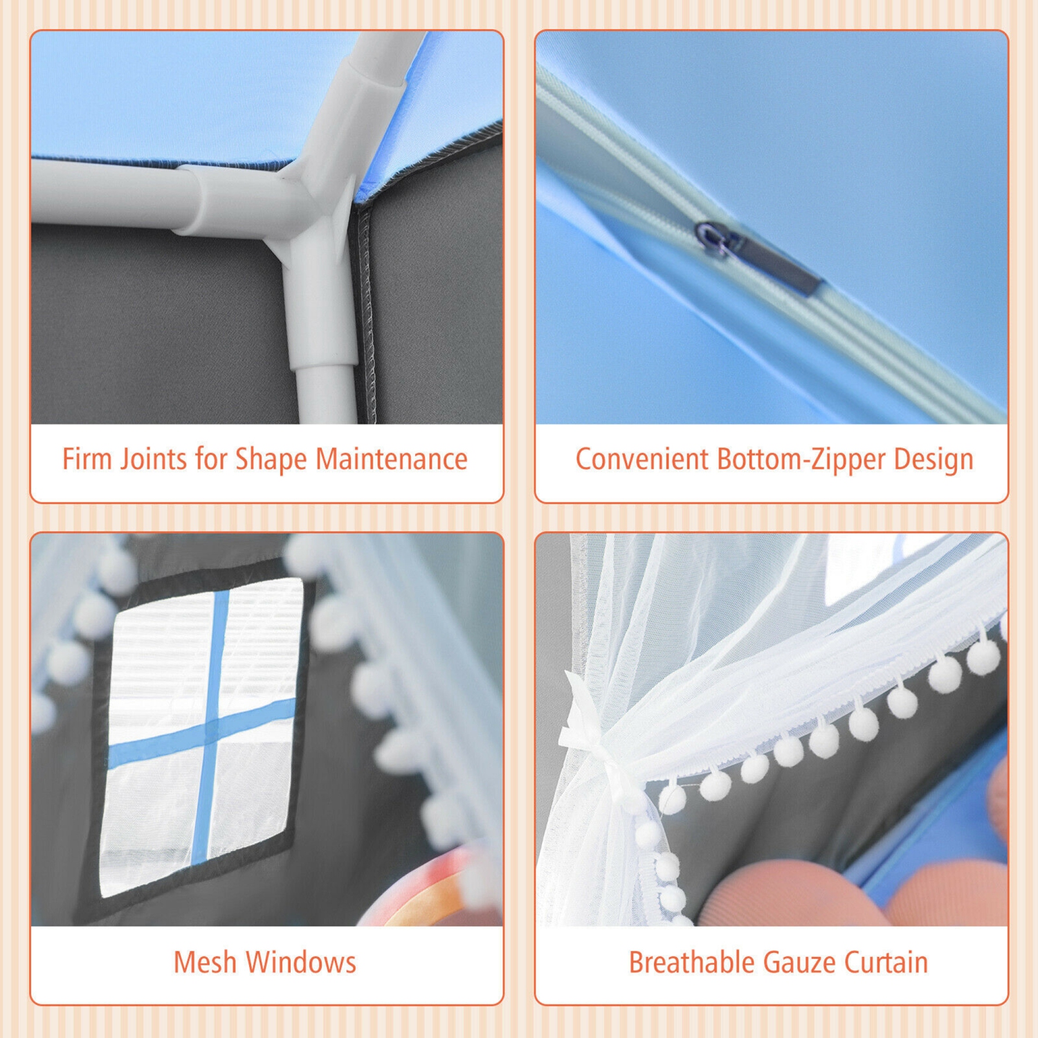 Gymax Kids Playhouse Tent Large Castle Fairy Tent Gift w/Star Lights Mat