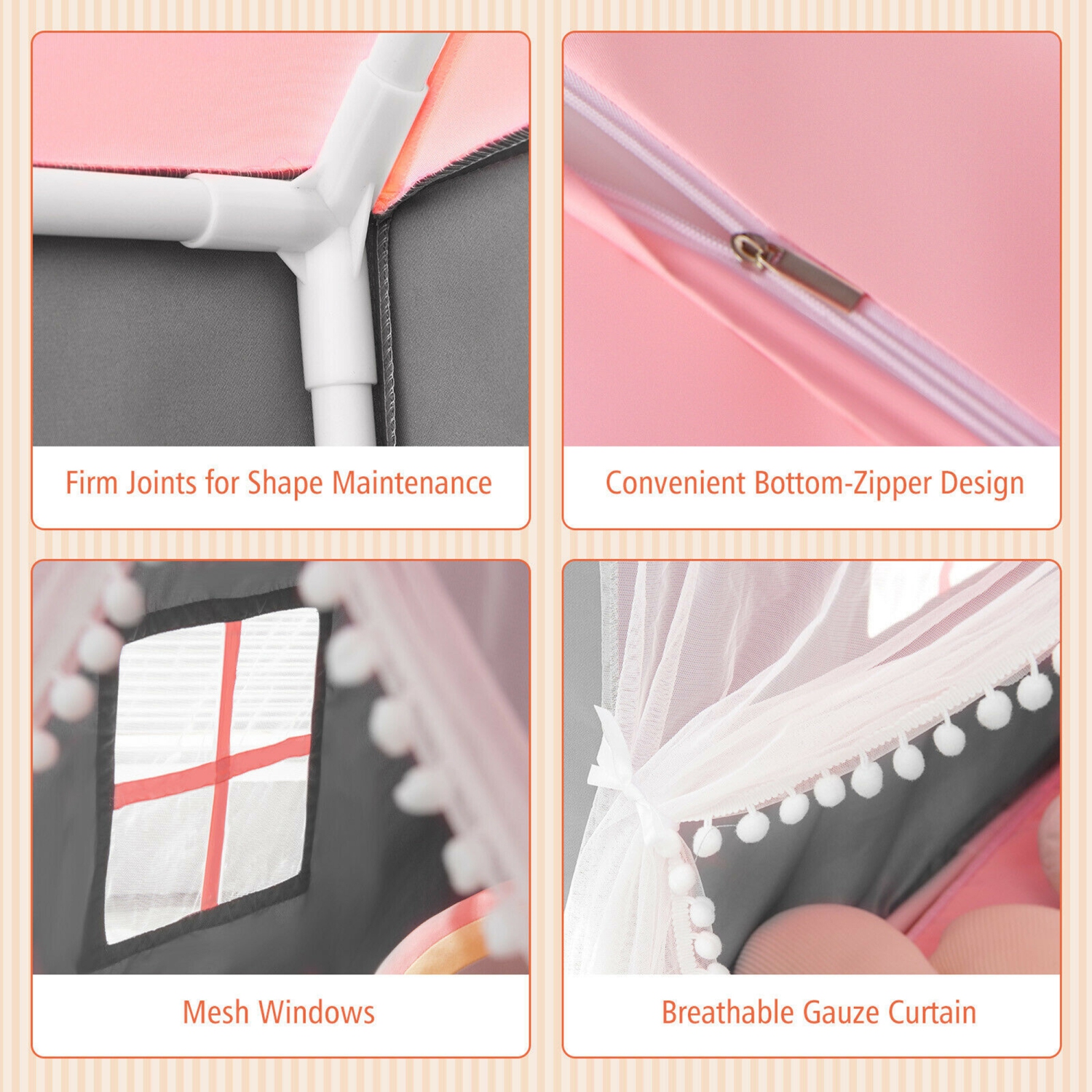 Gymax Kids Playhouse Tent Large Castle Fairy Tent Gift w/Star Lights Mat