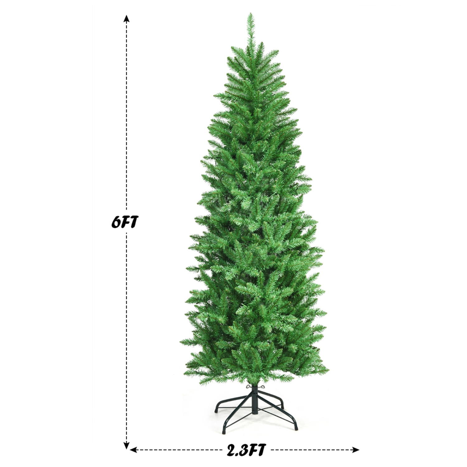 Gymax 6 ft Pre-lit Pencil Christmas Tree Hinged Fir Tree Holiday Decor w/ LED Lights