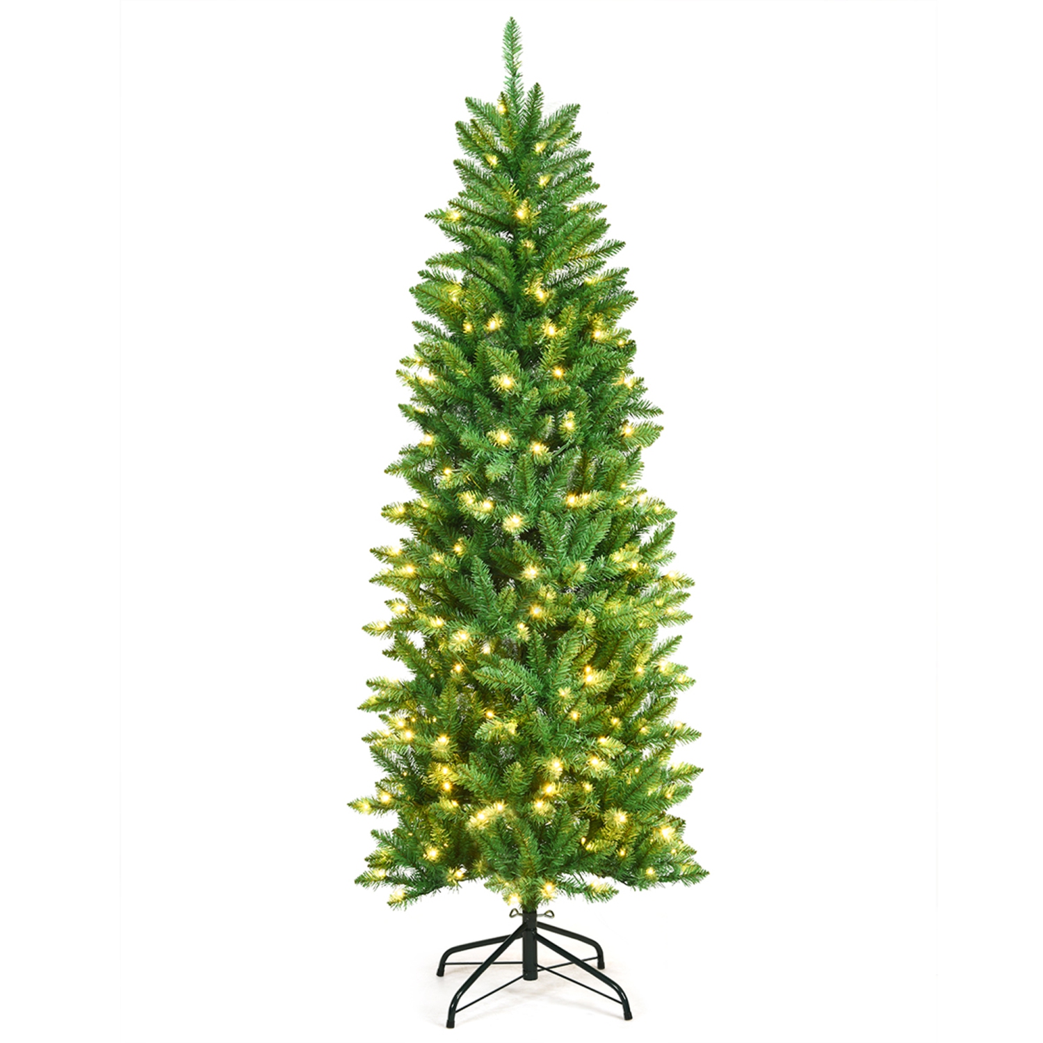 Gymax 6 ft Pre-lit Pencil Christmas Tree Hinged Fir Tree Holiday Decor w/ LED Lights