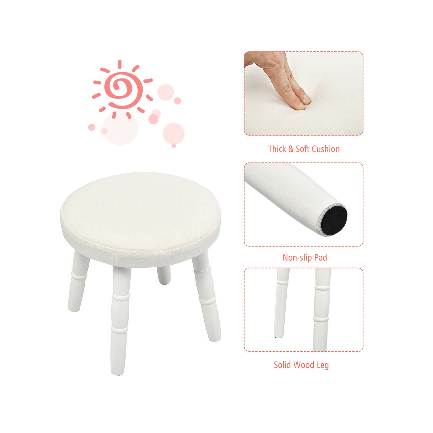 Gymax Vanity Makeup Table & Chair Set Make Up Stool Play Set for Children White
