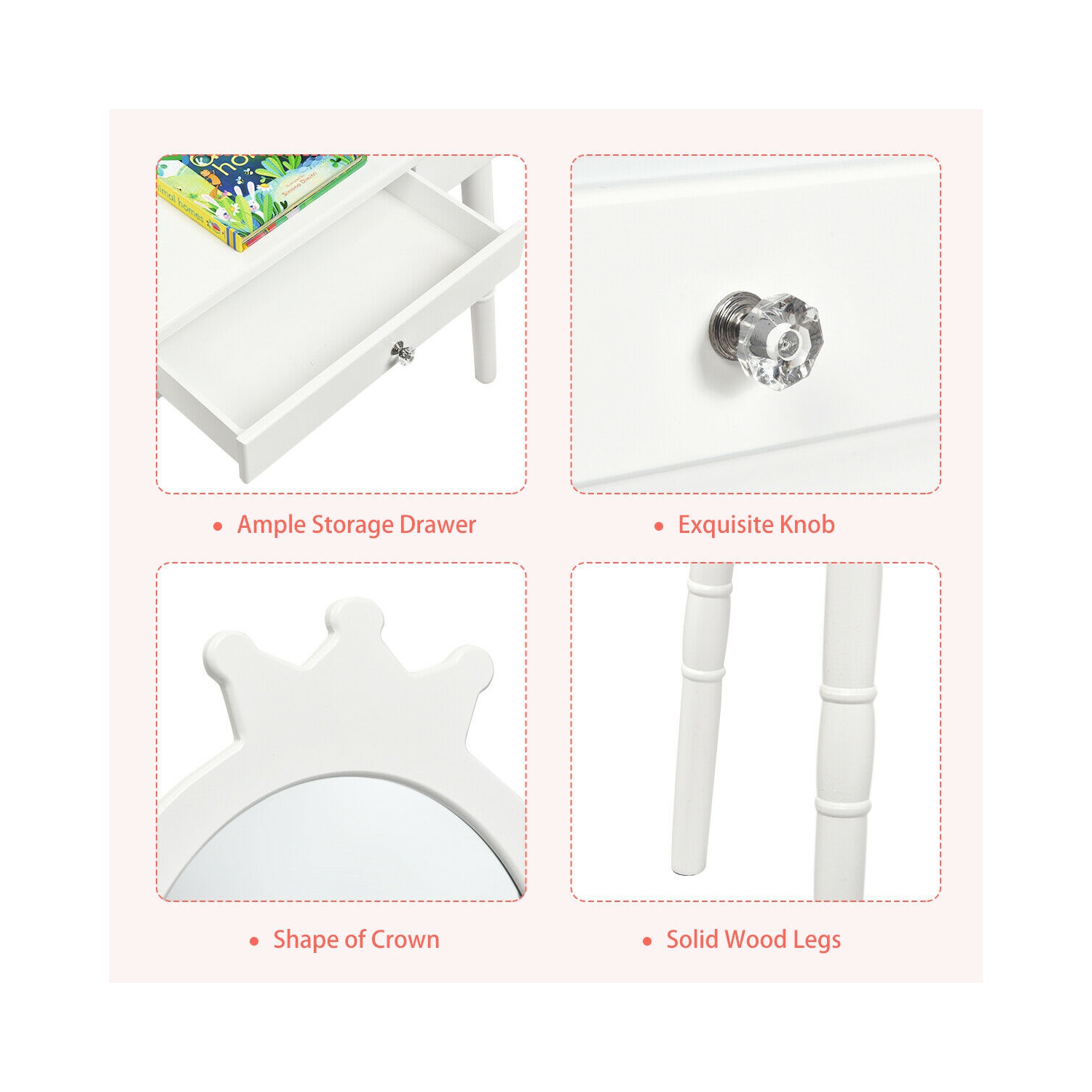 Gymax Vanity Makeup Table & Chair Set Make Up Stool Play Set for Children White