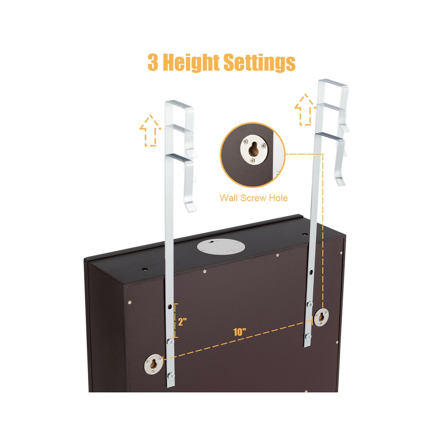 Gymax Wall Door Mounted Jewelry Cabinet Organizer LED Mirror Brown