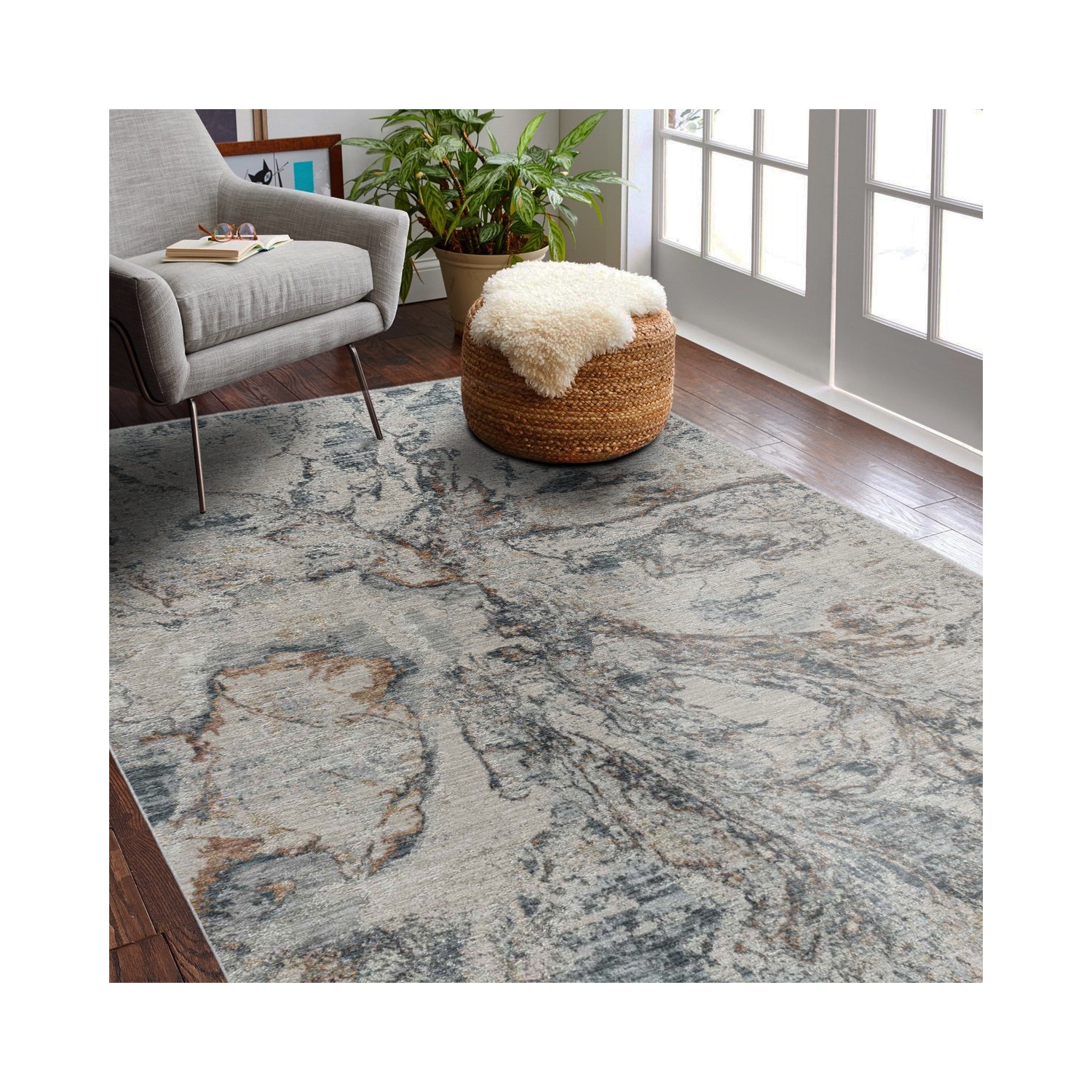 Rug Branch Caldera Contemporary Abstract Stone Beige/Blue Area Rug