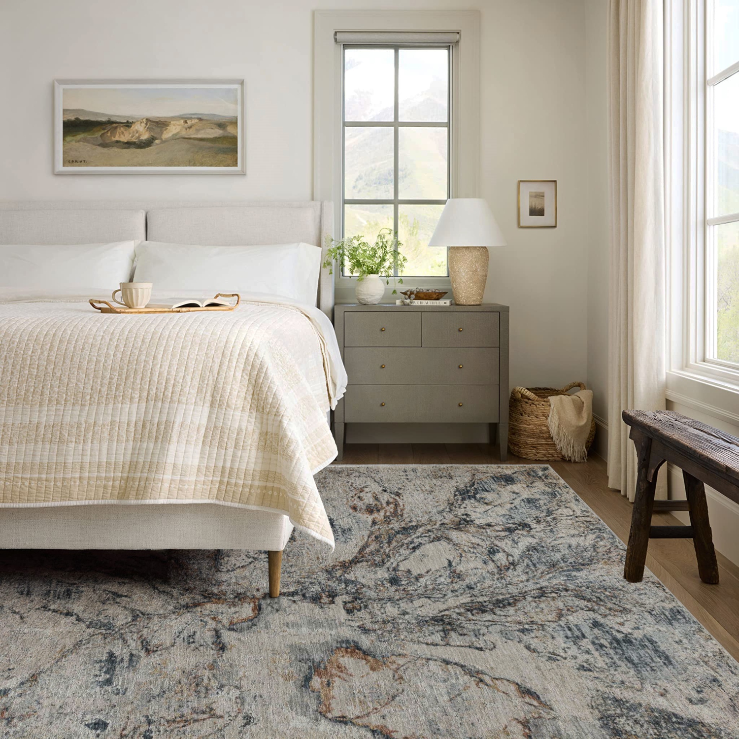 Rug Branch Caldera Contemporary Abstract Stone Beige/Blue Area Rug