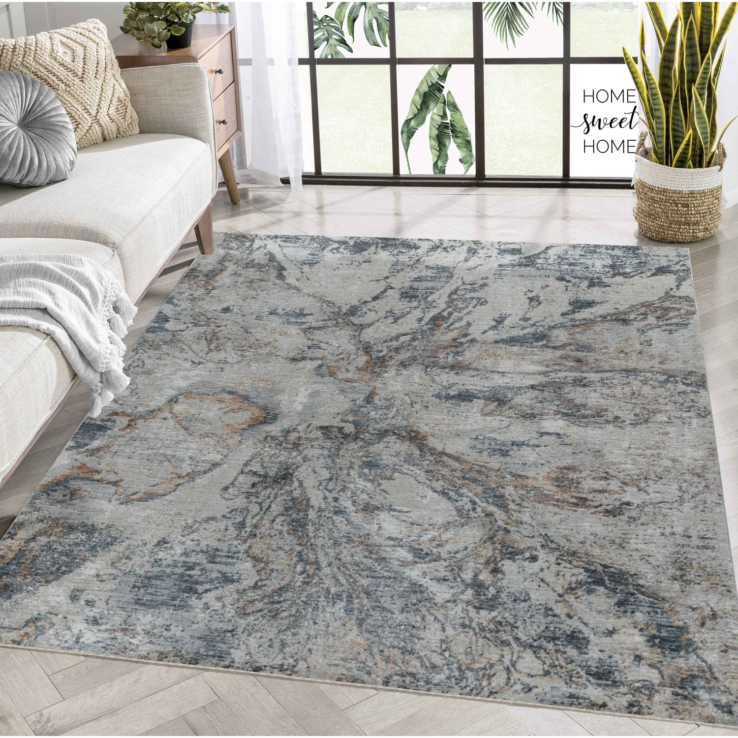 Rug Branch Caldera Contemporary Abstract Stone Beige/Blue Area Rug