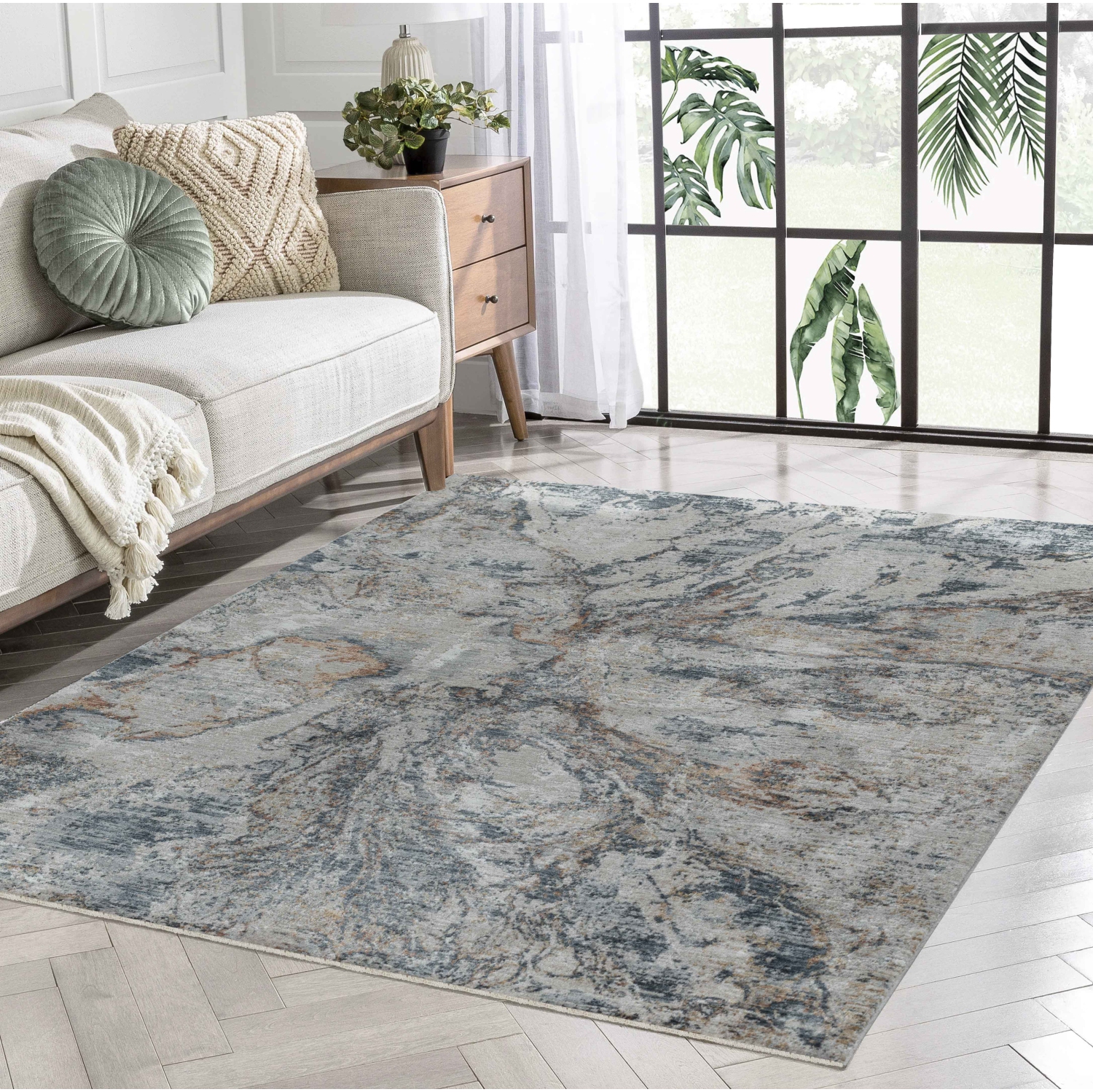 Rug Branch Caldera Contemporary Abstract Stone Beige/Blue Area Rug