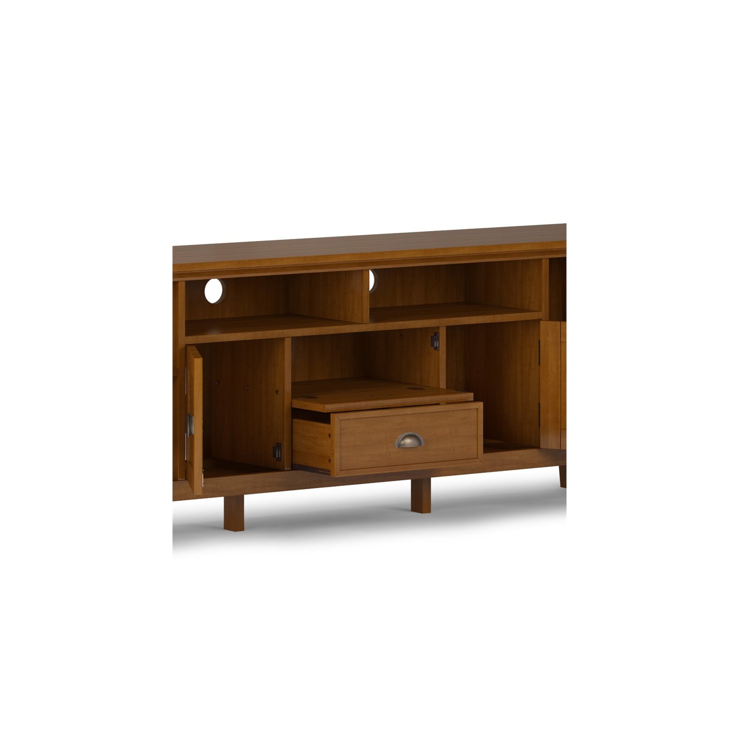 Simpli Home Redmond Wood 72" Transitional TV Media Stand in Light Golden Brown For TVs up to 80"
