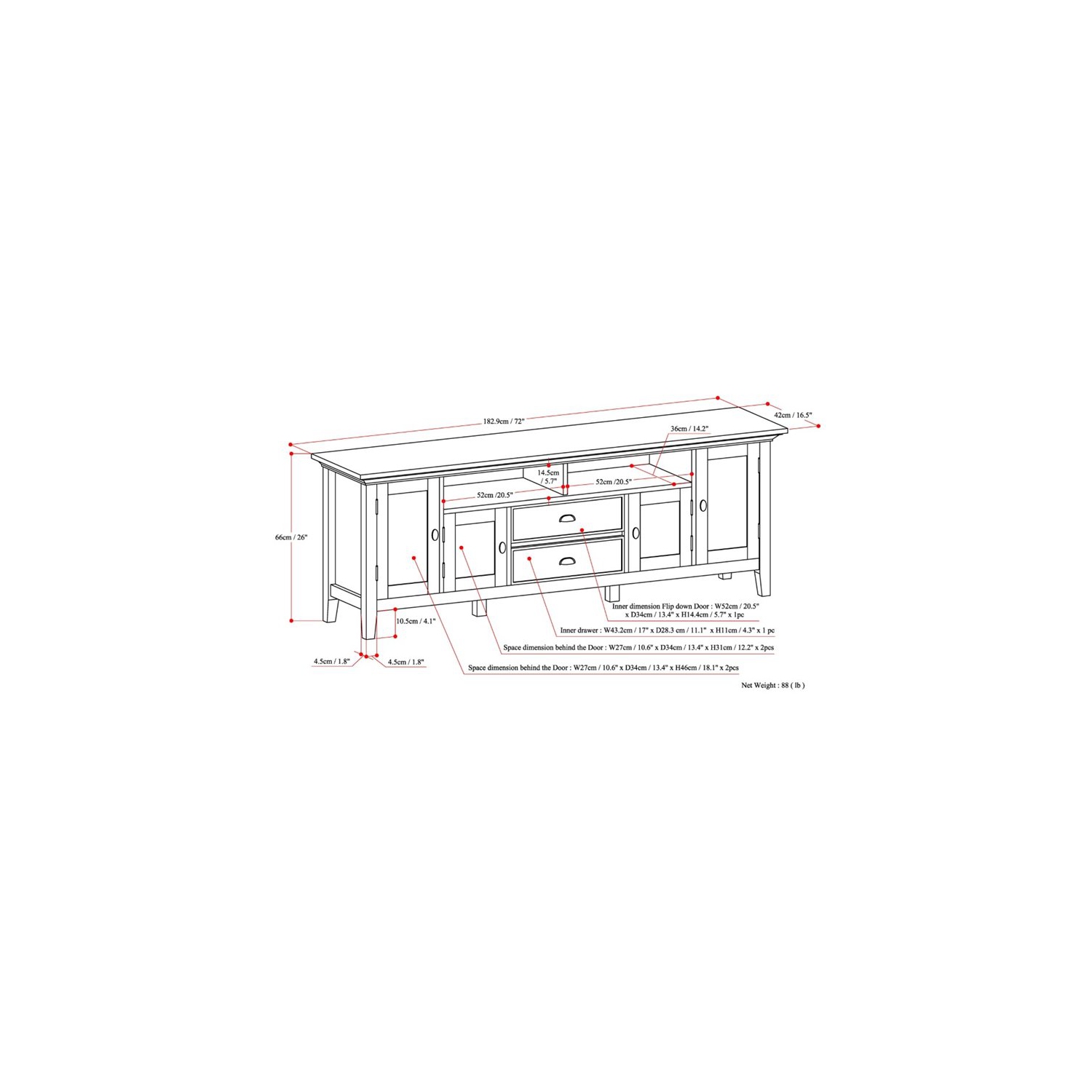 Simpli Home Redmond Wood 72" Transitional TV Media Stand in Light Golden Brown For TVs up to 80"