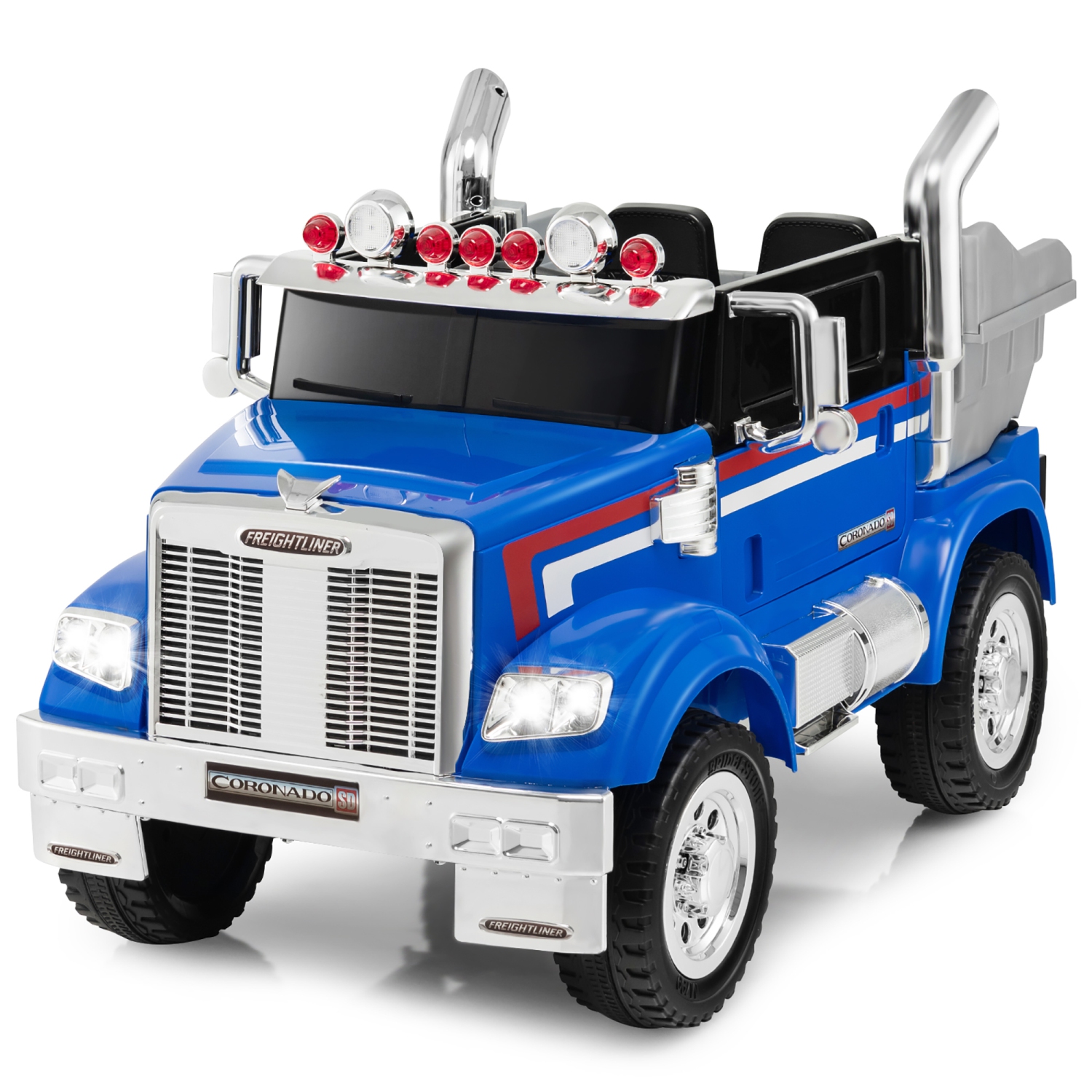 Costway 12V Licensed Freightliner Kids Ride On Truck Car RC w/ Dump Box & Lights