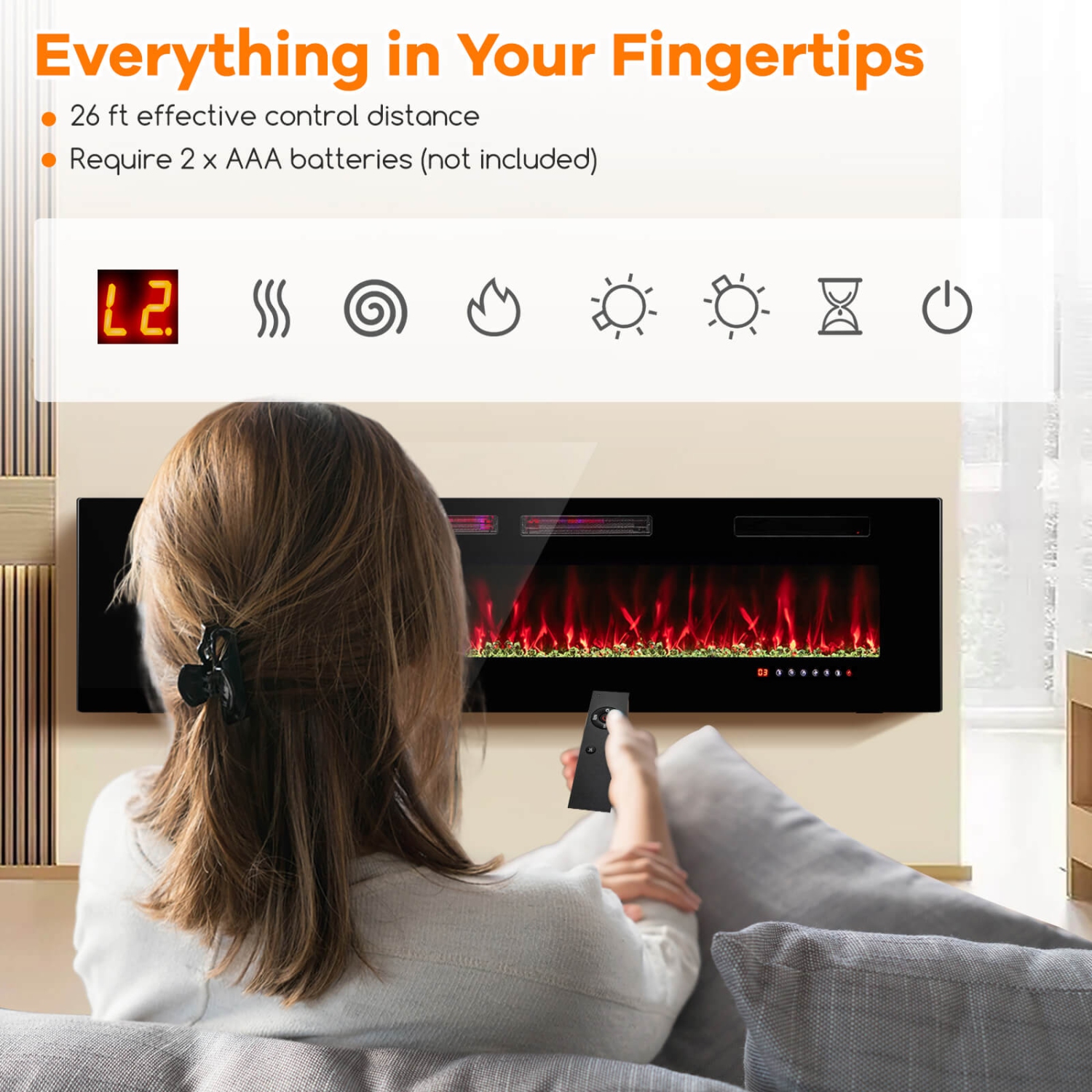 Costway 72 Inches Ultra-Thin Electric Fireplace Wall-Mounted & Recessed Fireplace Heater