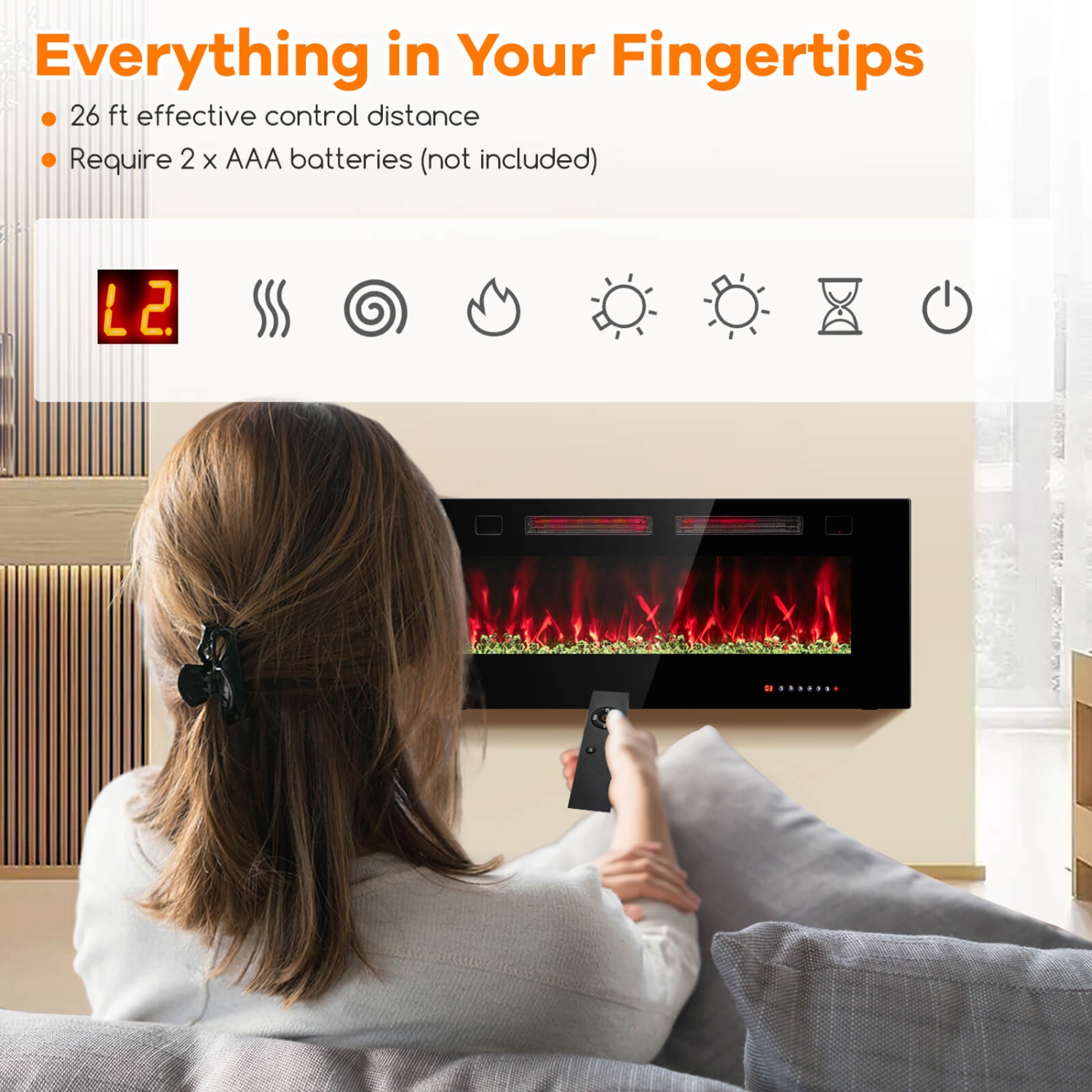 Costway 42 Inches Ultra-Thin Electric Fireplace Wall-Mounted & Recessed Fireplace Heater