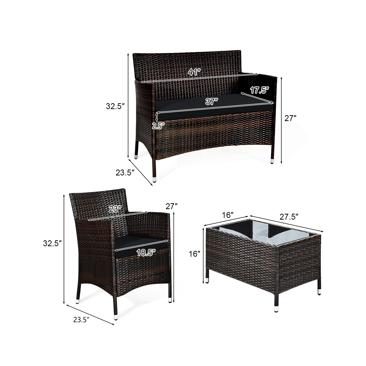 Ensemble de meubles de jardin en rotin 8 pièces de Costway, canapé rembourré, table basse