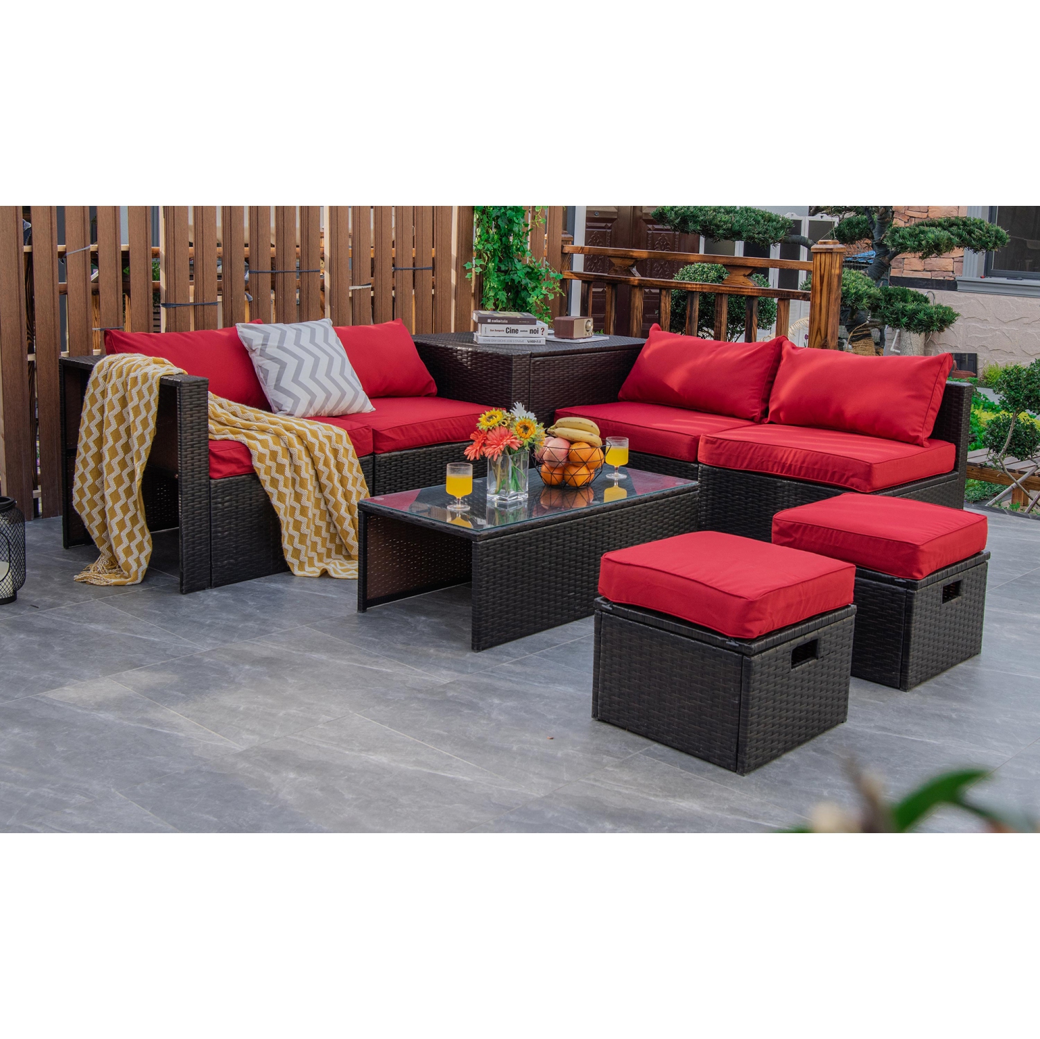 Costway 8PCS Patio Rattan Furniture Set Space-Saving Storage Cushion