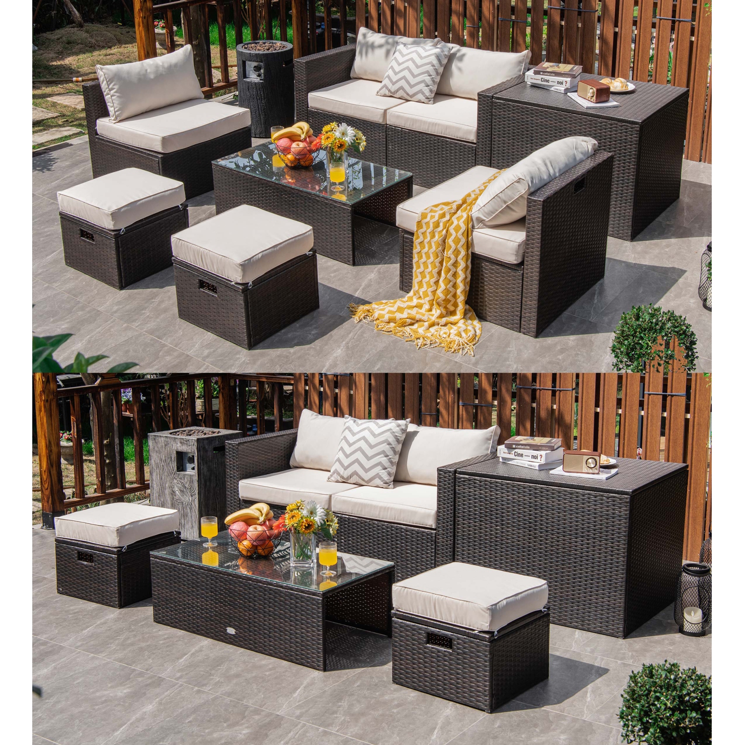 Costway 8PCS Patio Rattan Furniture Set Space-Saving Storage Cushion
