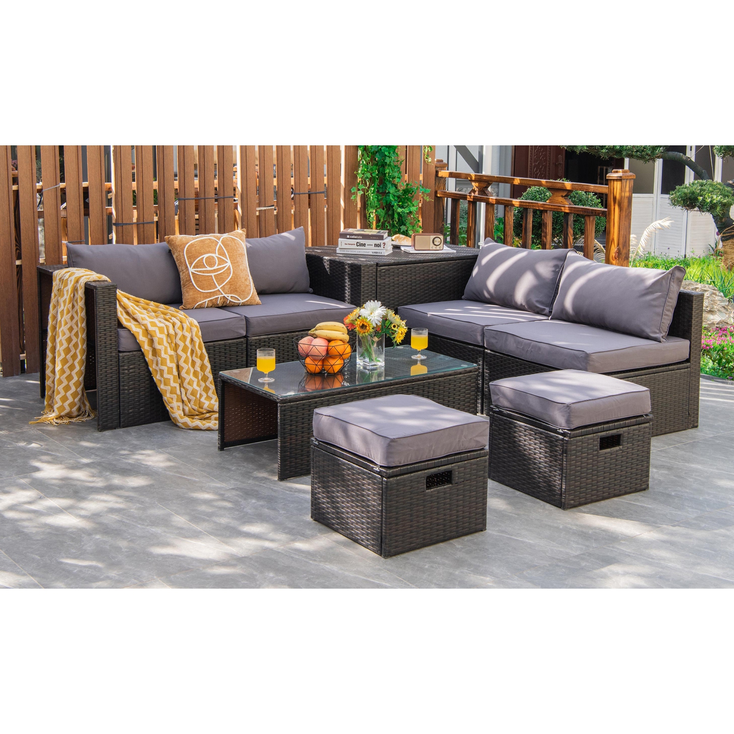 Costway 8PCS Patio Rattan Furniture Set Space-Saving Storage Cushion