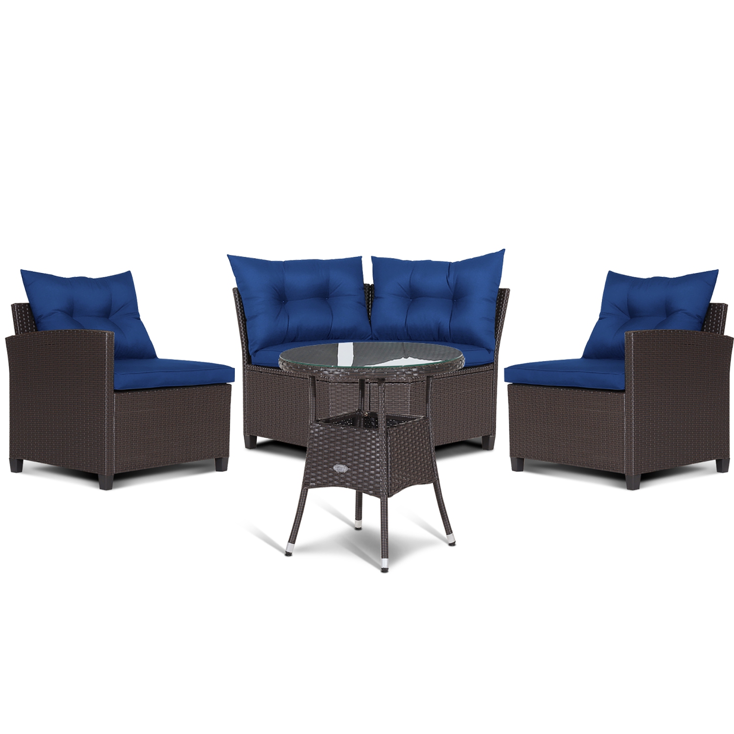 Costway 4PCS Patio Rattan Furniture Set Cushioned Sofa Glass Table Garden Navy