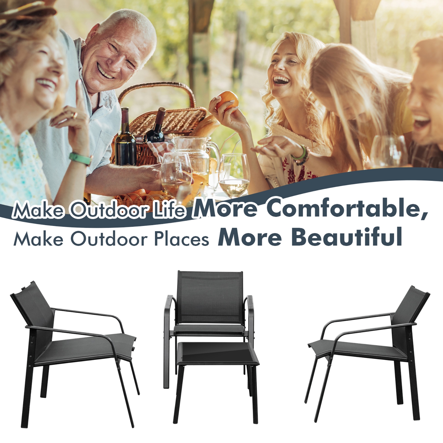 Costway 4 PCS Patio Furniture Set Loveseat Sofas Armrest Glass Table Deck