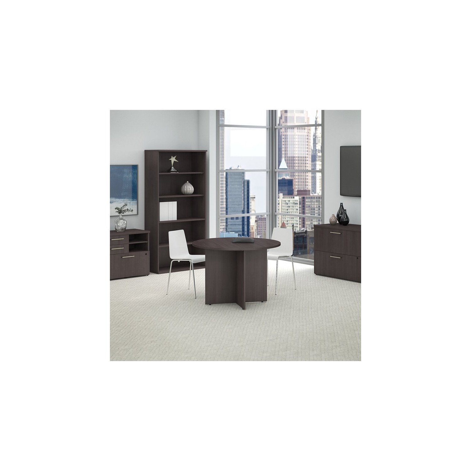 Bush Business Furniture 42W Round Conference Table in Storm Gray