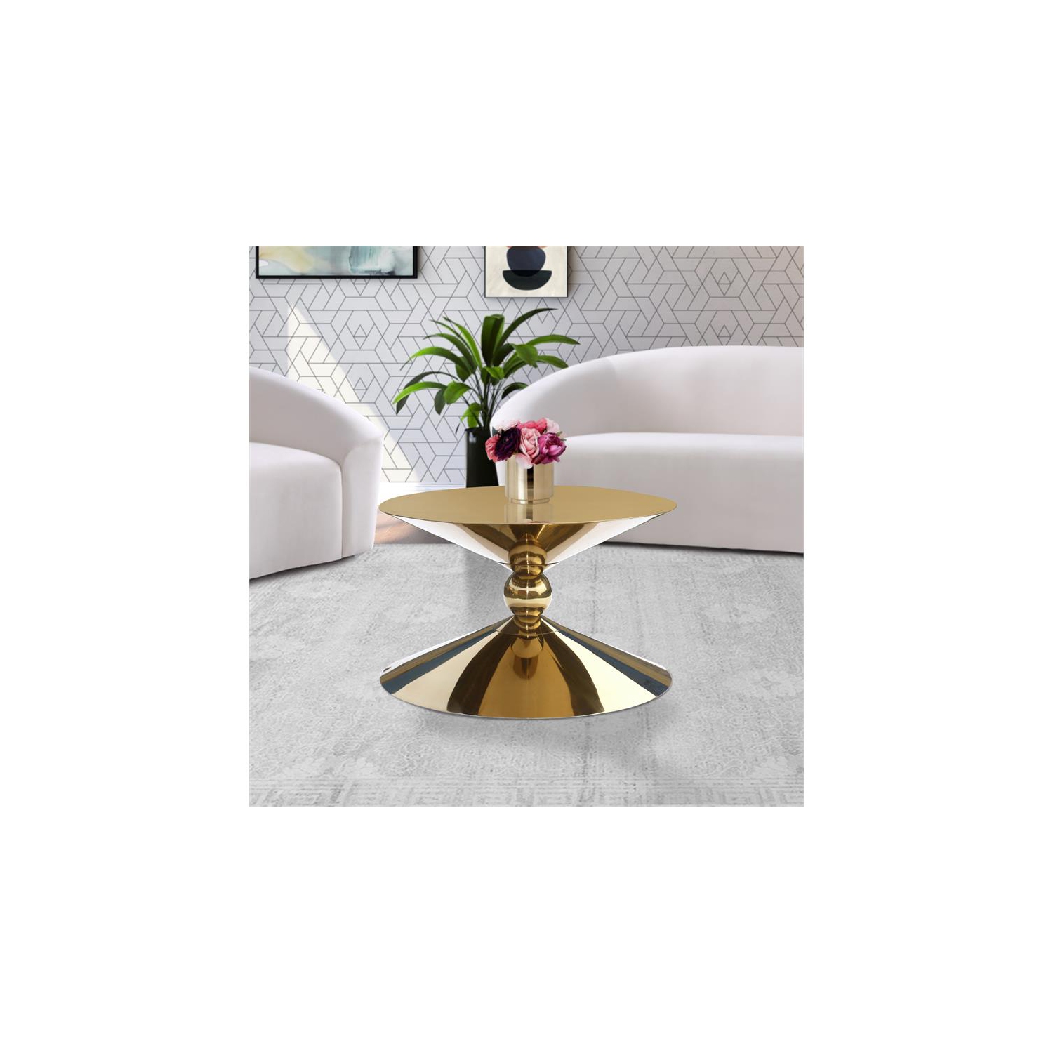 Meridian Furniture Malia Gold Metal Hourglass Shaped Coffee Table