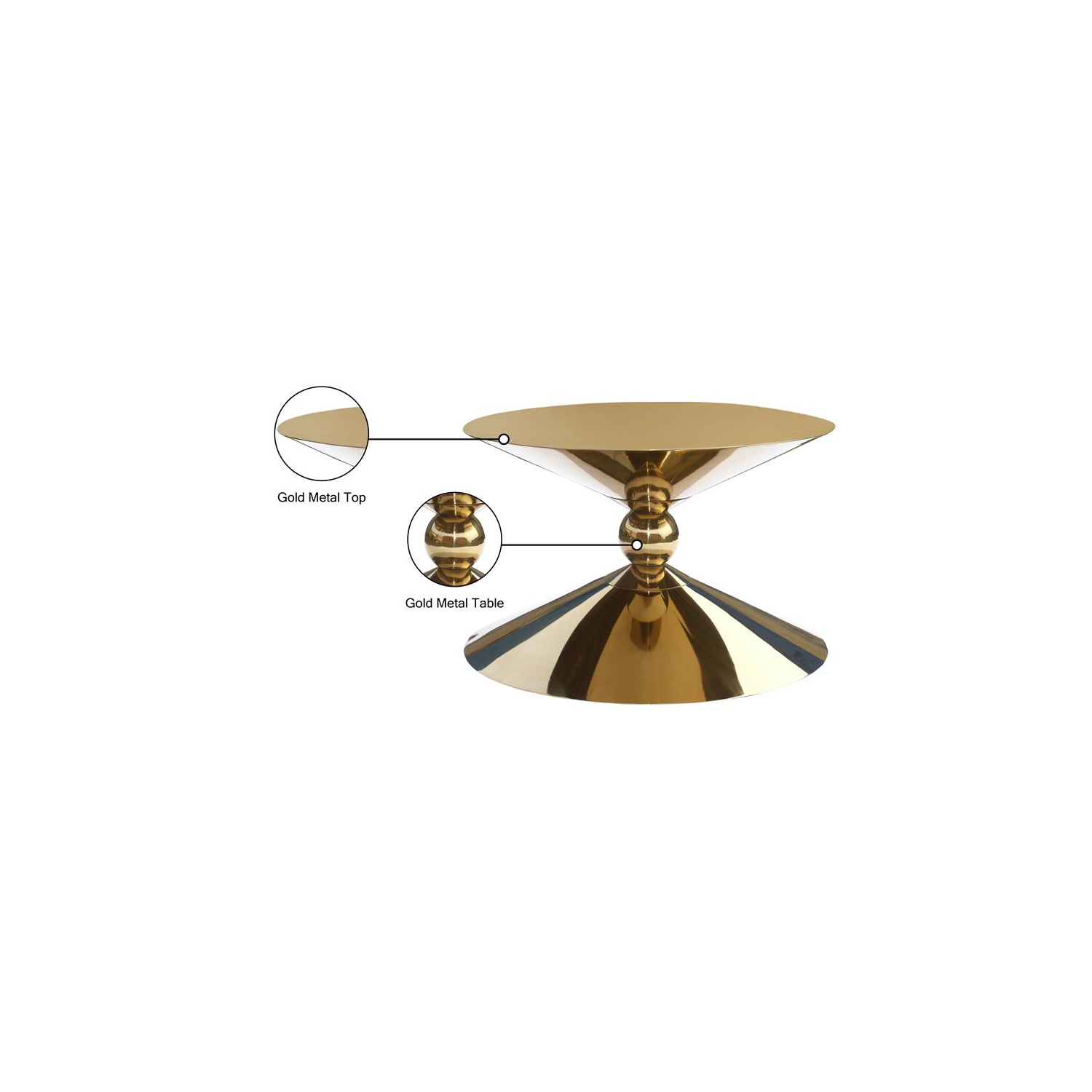 Meridian Furniture Malia Gold Metal Hourglass Shaped Coffee Table