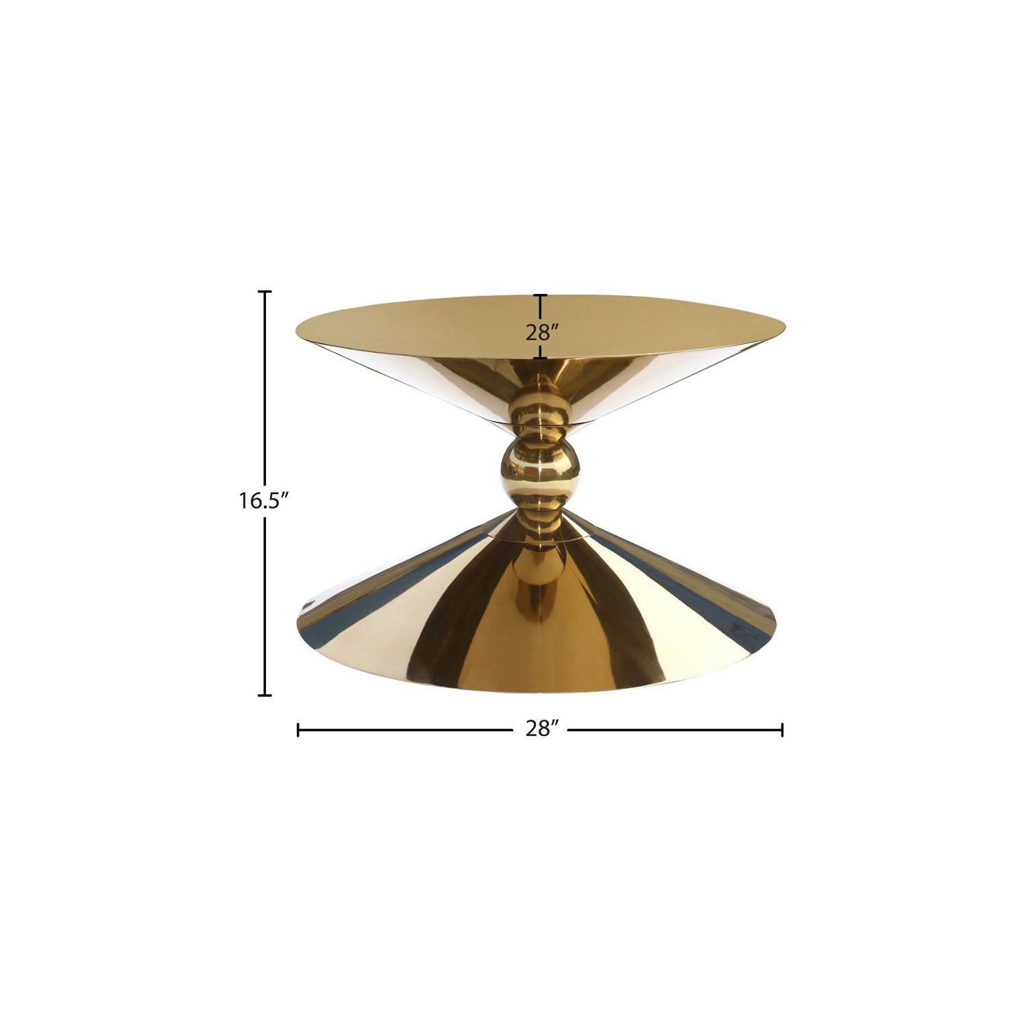 Meridian Furniture Malia Gold Metal Hourglass Shaped Coffee Table