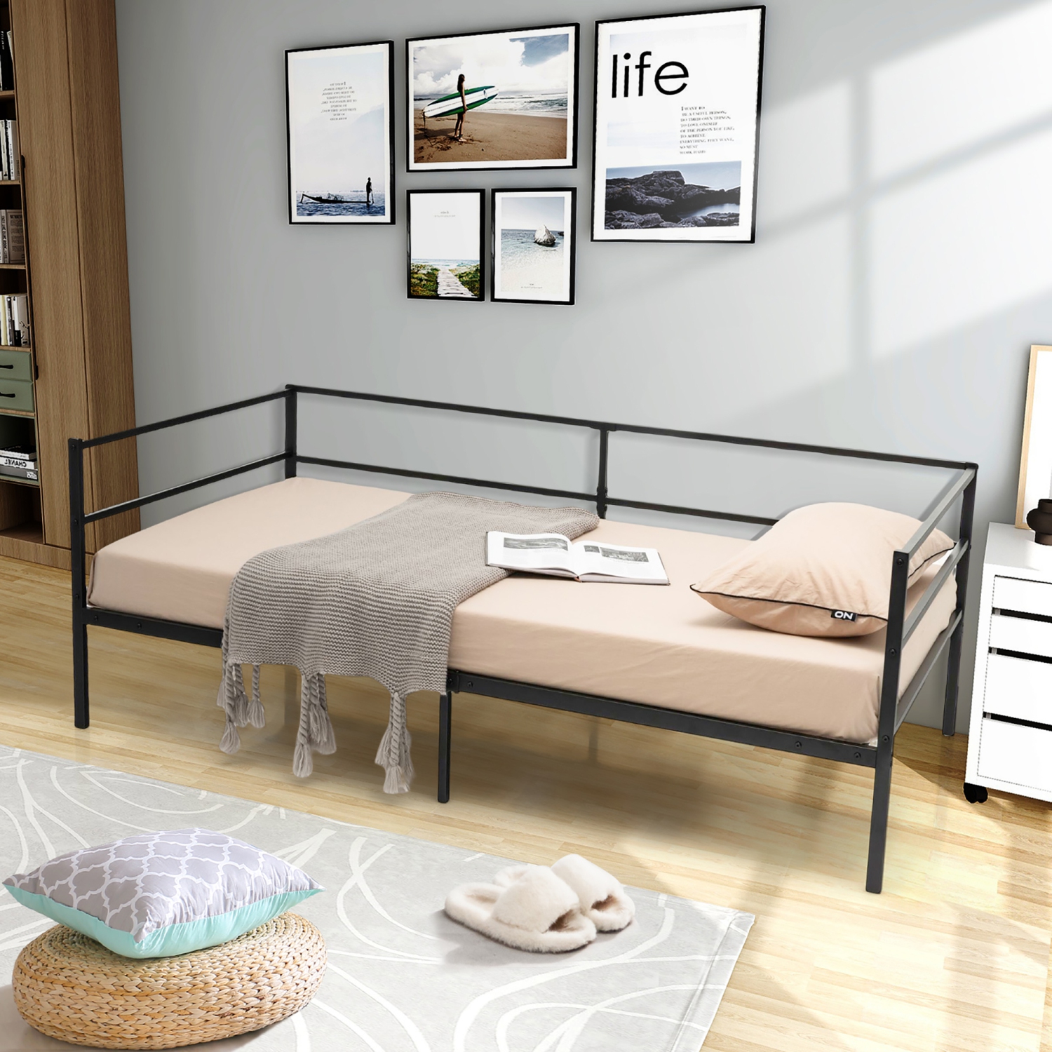 Costway Twin Daybed Sofa Bed Frame Metal Platform with Headboard for Guest Living Room
