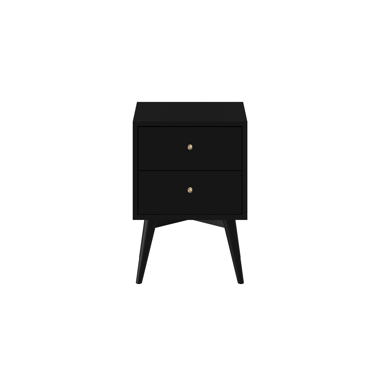 Bowery Hill Mid Century Modern Wood 2 Drawer Nightstand in Black